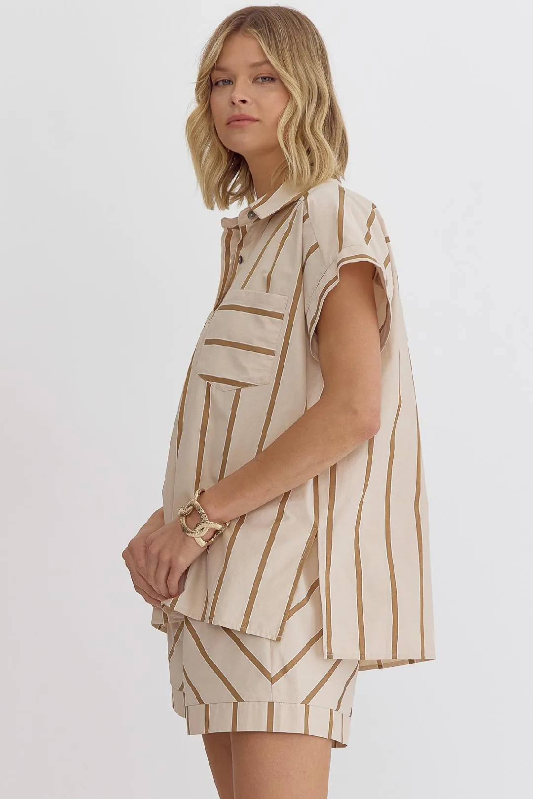 Cream/Taupe Striped Button Down