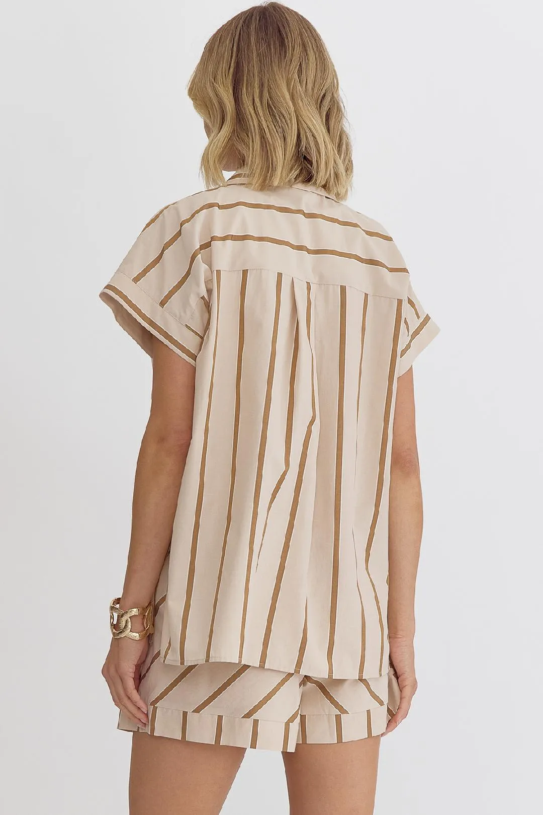 Cream/Taupe Striped Button Down