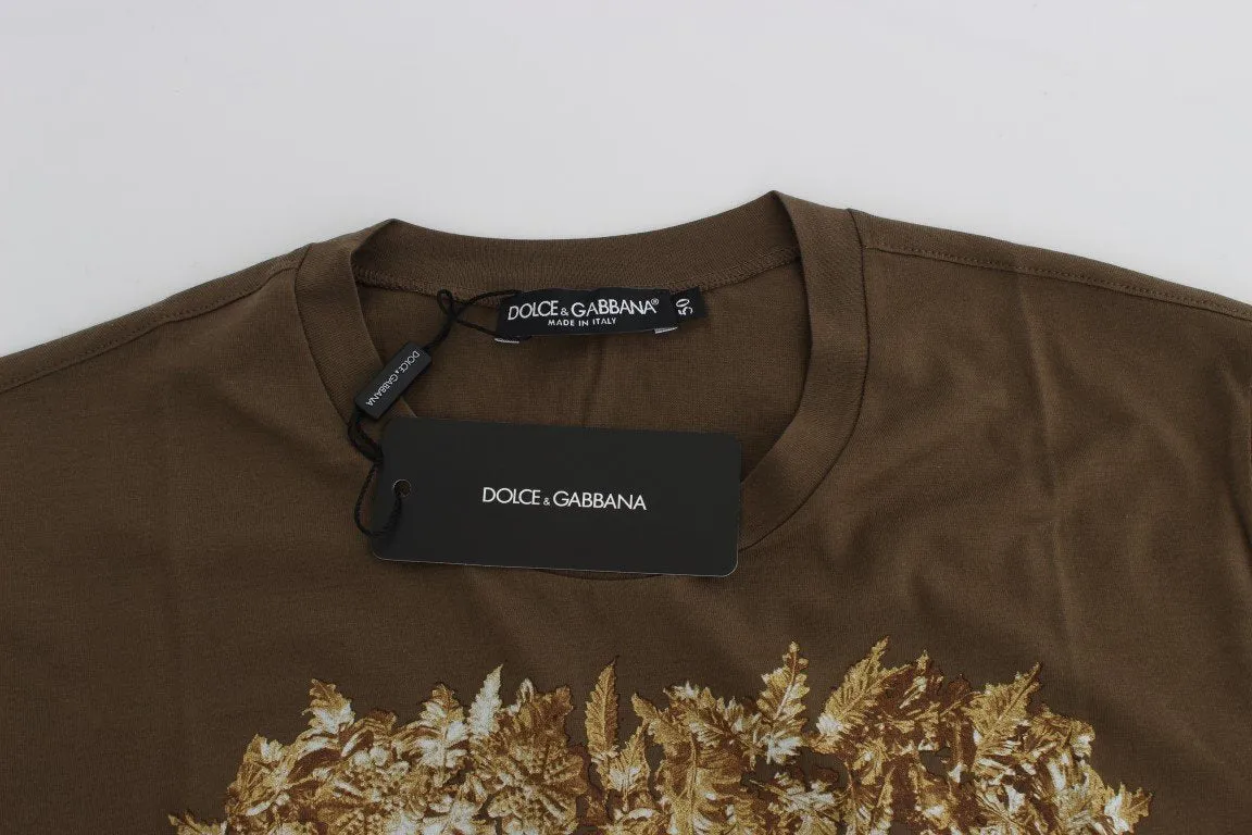 Crewneck 2015 Motive Print Green Cotton T-shirt