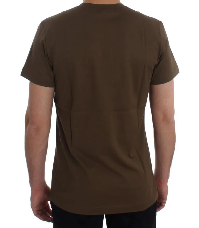 Crewneck 2015 Motive Print Green Cotton T-shirt