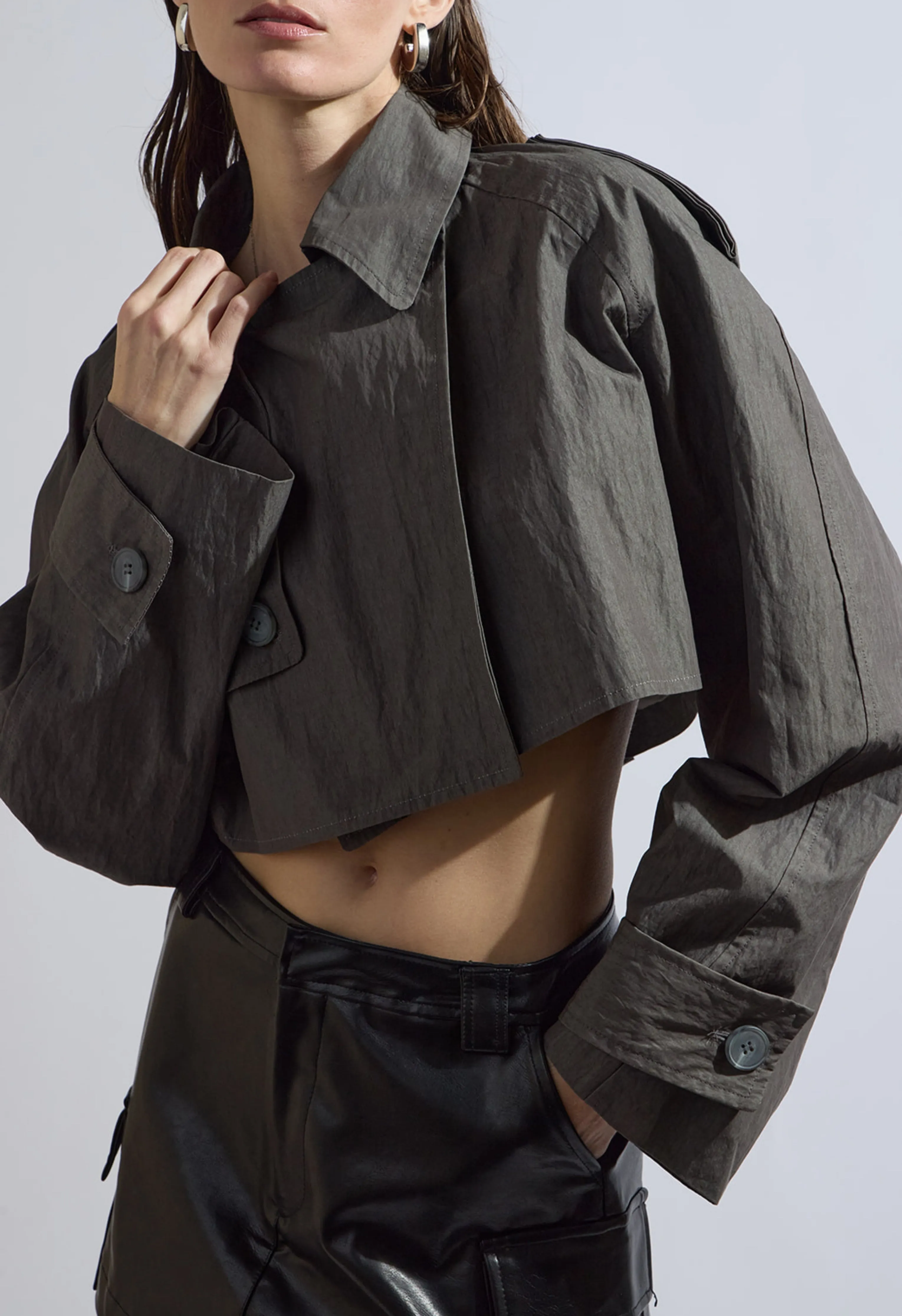 Cropped Trench Coat in Ash