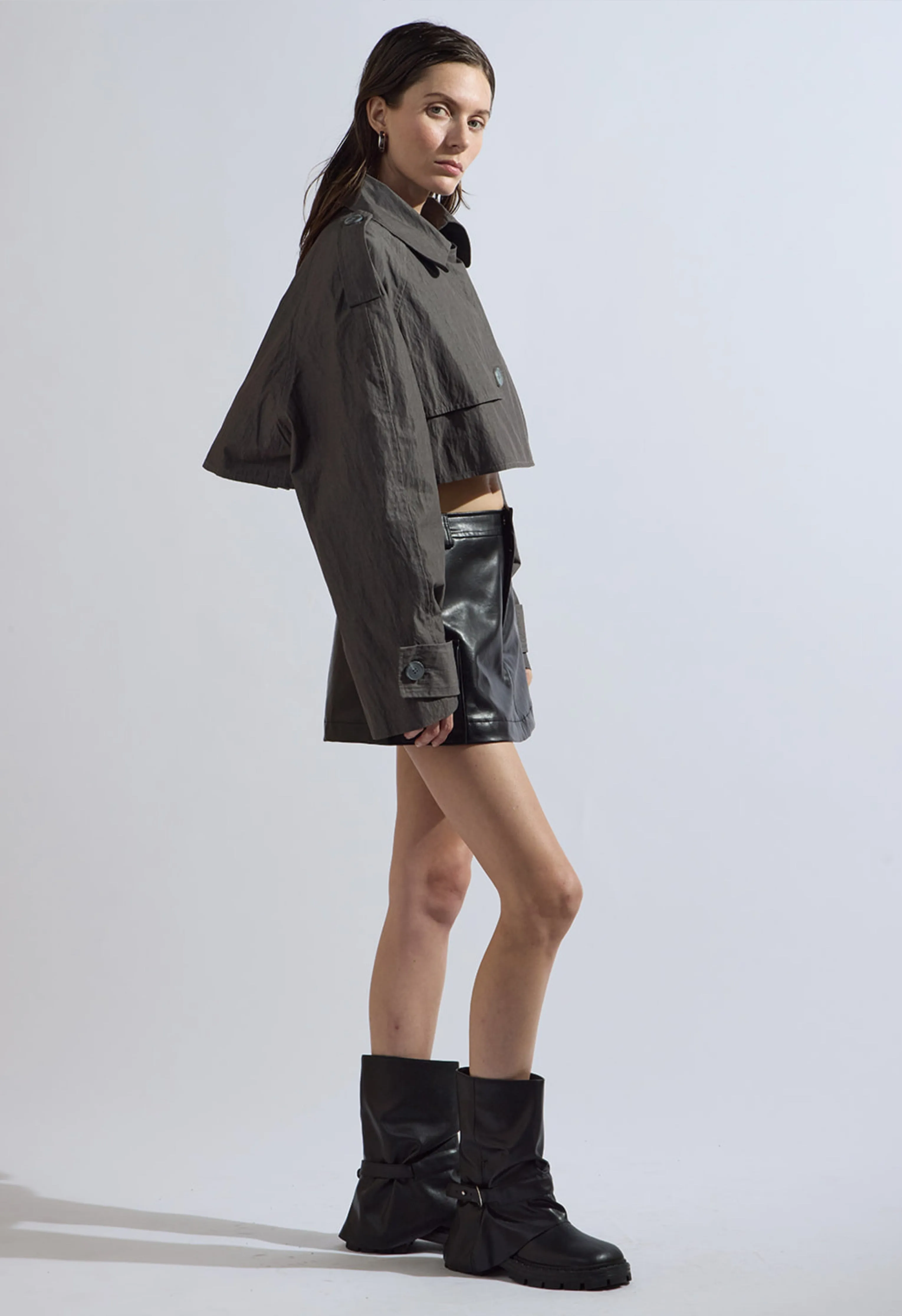 Cropped Trench Coat in Ash