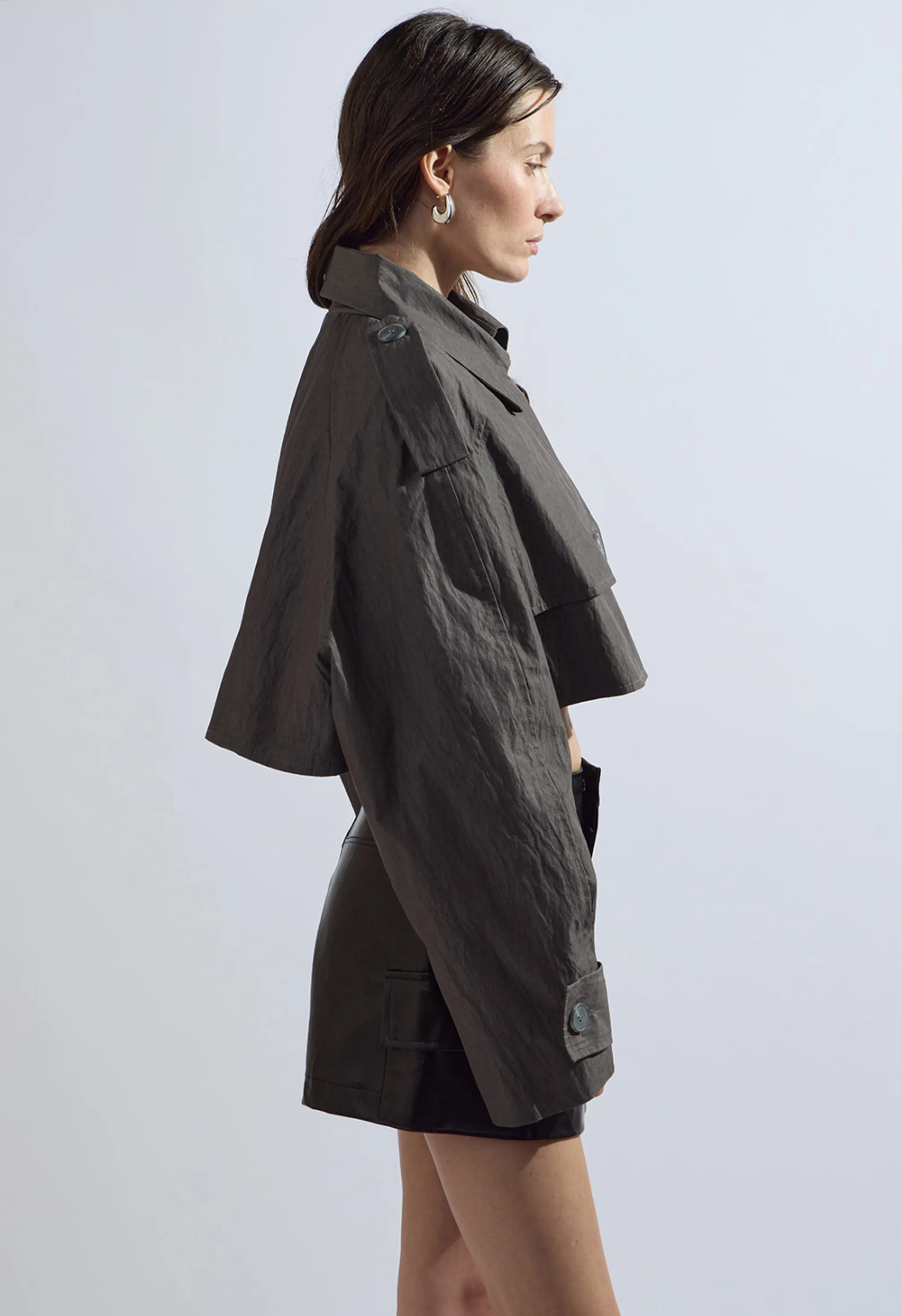 Cropped Trench Coat in Ash