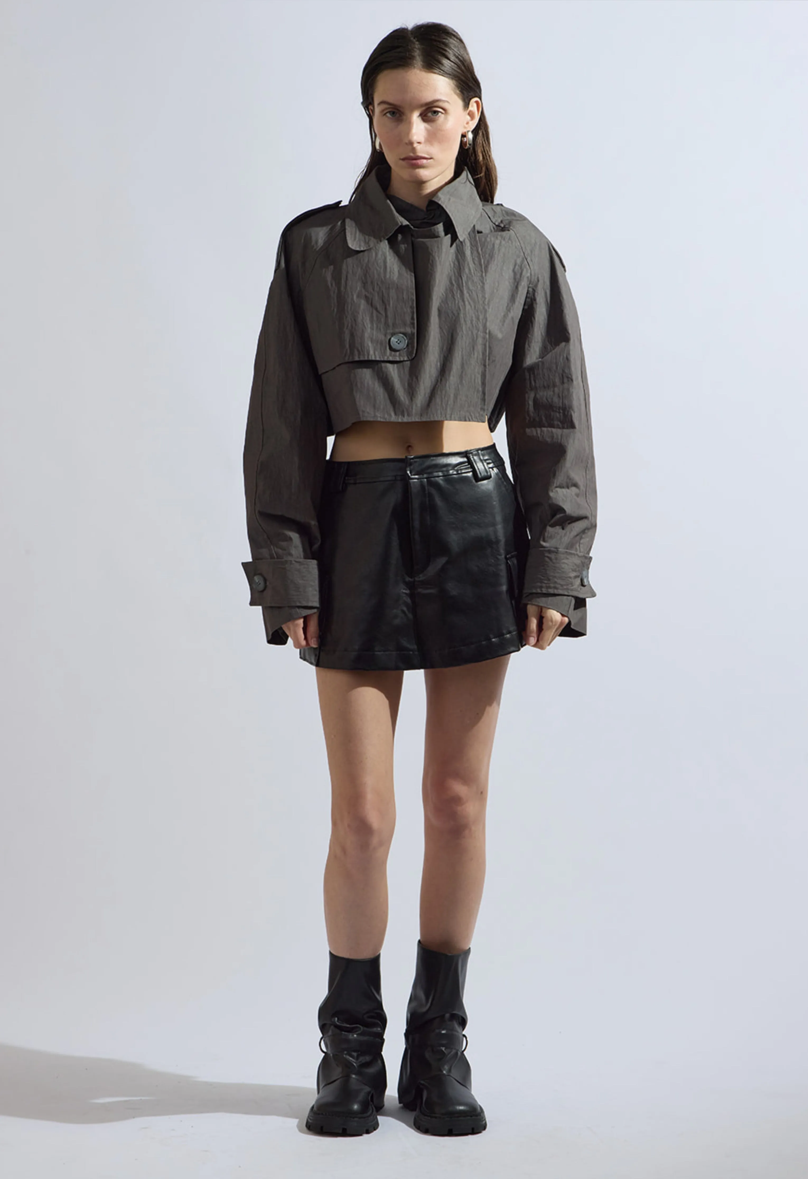 Cropped Trench Coat in Ash
