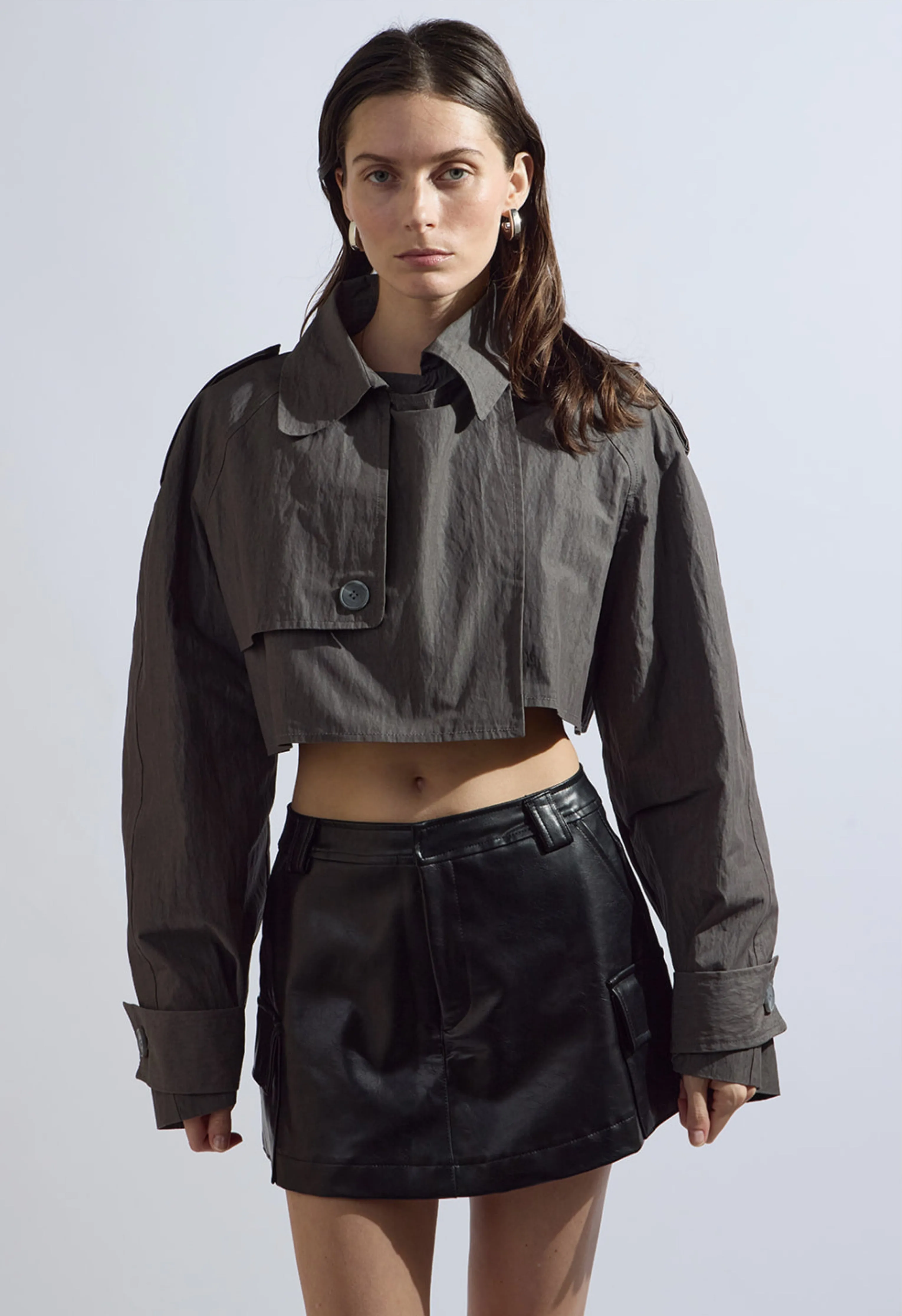 Cropped Trench Coat in Ash