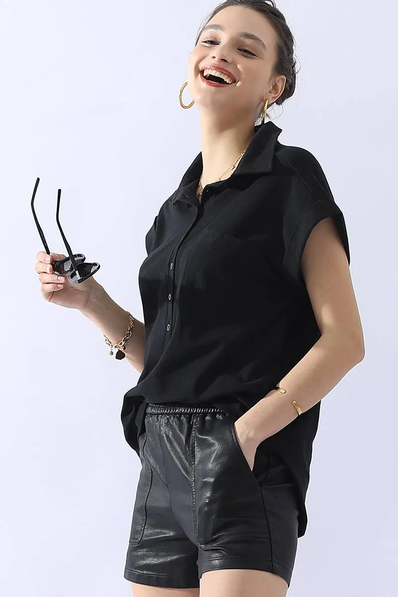 CWTTS698_JOHNNY COLLARS BUTTON CLOSER SHORT SLEEVE TOP: Orange / (L) 1