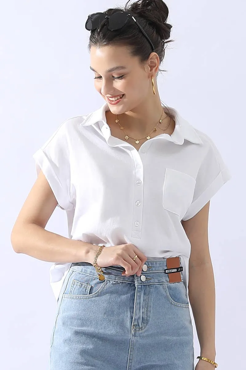 CWTTS698_JOHNNY COLLARS BUTTON CLOSER SHORT SLEEVE TOP: Orange / (L) 1