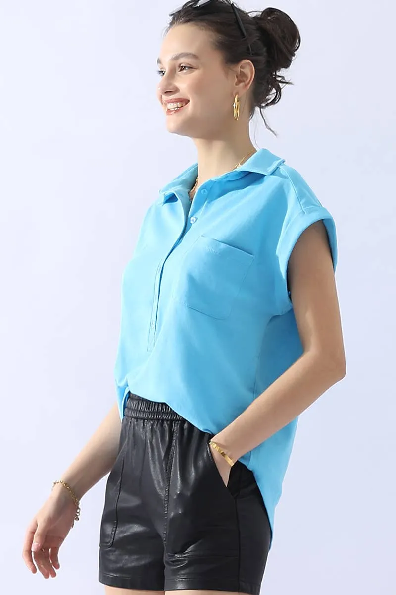 CWTTS698_JOHNNY COLLARS BUTTON CLOSER SHORT SLEEVE TOP: Orange / (L) 1