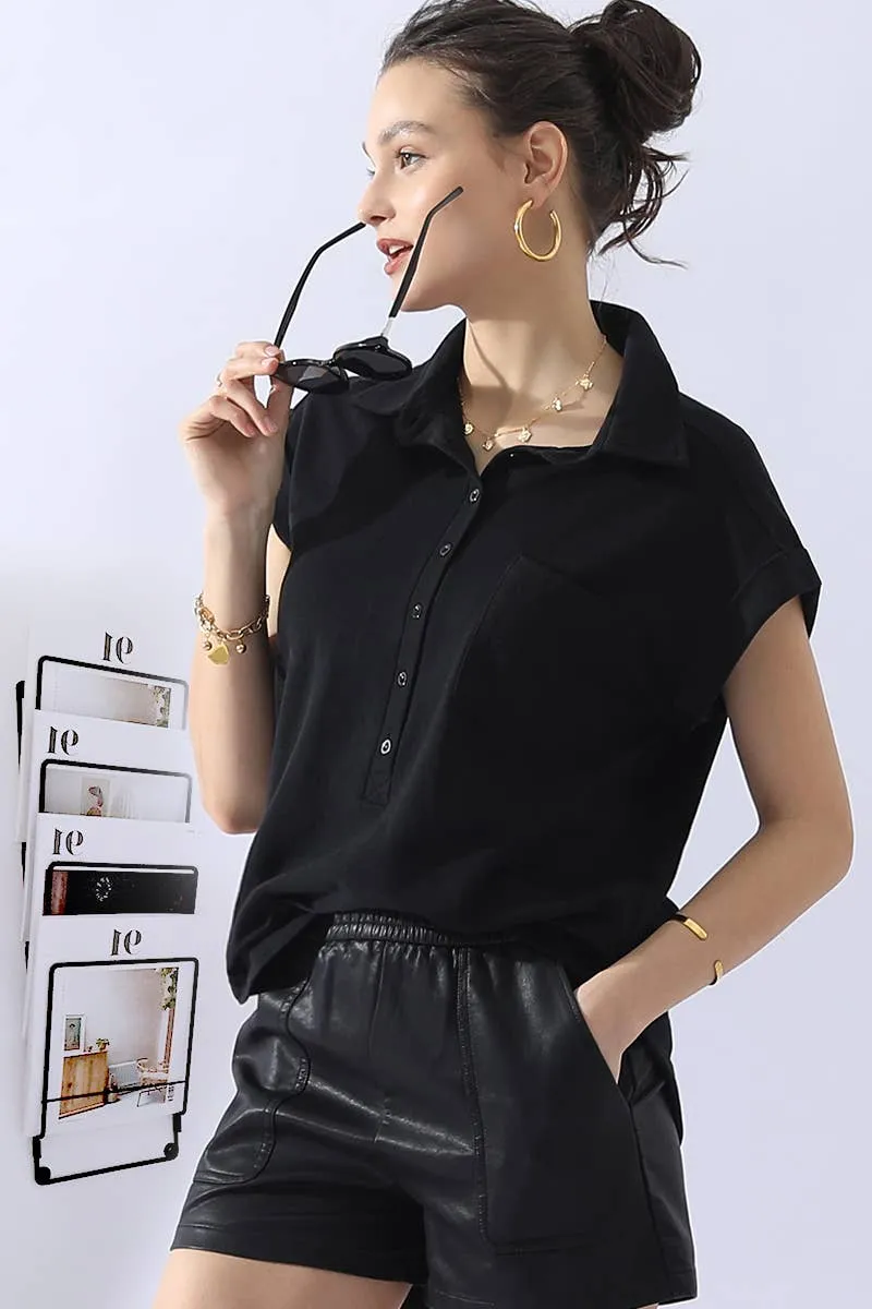 CWTTS698_JOHNNY COLLARS BUTTON CLOSER SHORT SLEEVE TOP: Orange / (L) 1
