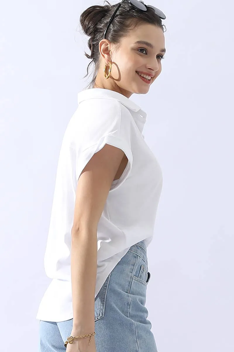 CWTTS698_JOHNNY COLLARS BUTTON CLOSER SHORT SLEEVE TOP: Orange / (L) 1