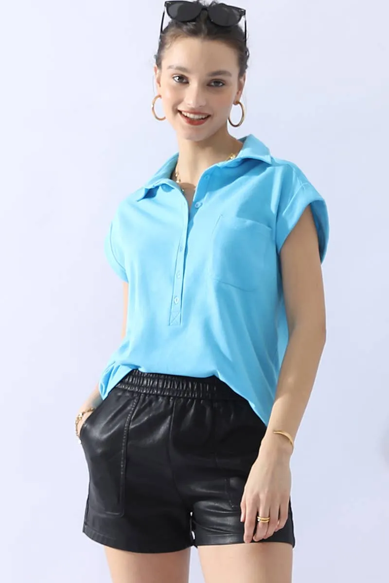 CWTTS698_JOHNNY COLLARS BUTTON CLOSER SHORT SLEEVE TOP: Orange / (L) 1