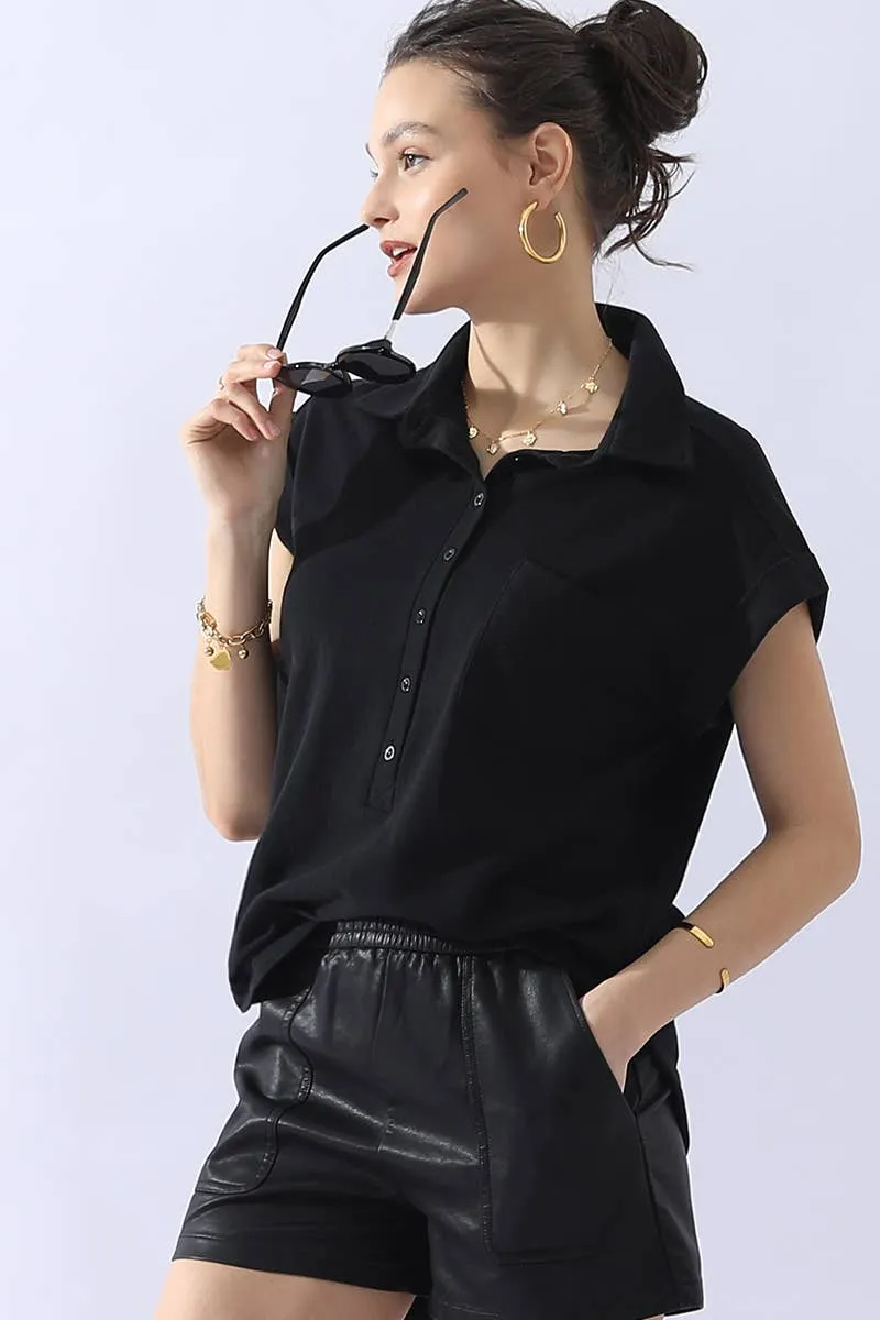CWTTS698_JOHNNY COLLARS BUTTON CLOSER SHORT SLEEVE TOP: Orange / (L) 1