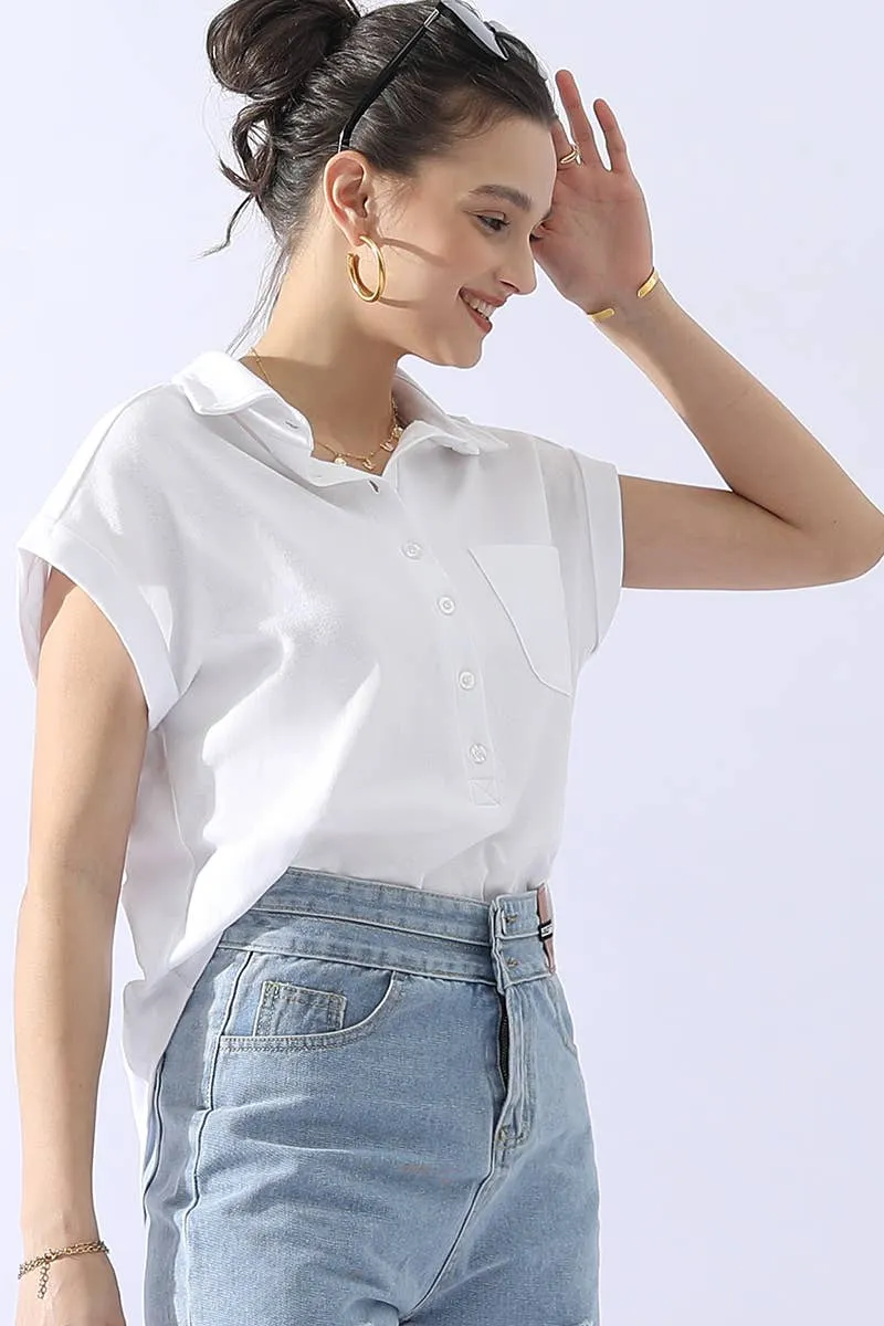 CWTTS698_JOHNNY COLLARS BUTTON CLOSER SHORT SLEEVE TOP: Orange / (L) 1