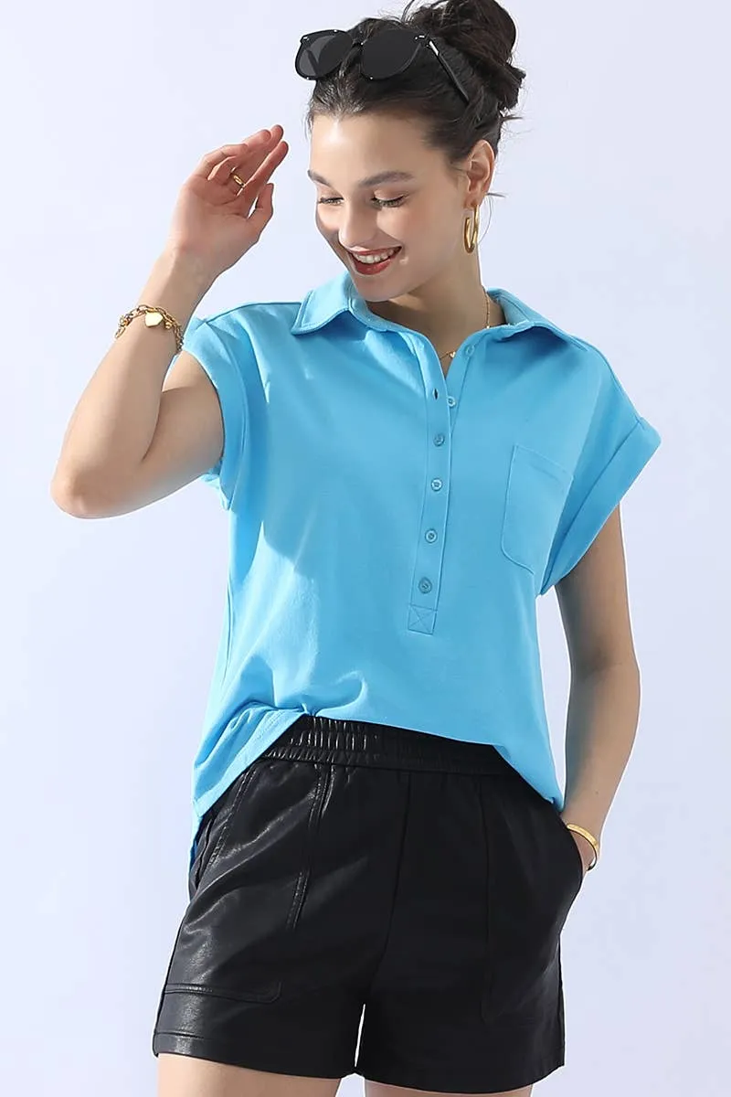 CWTTS698_JOHNNY COLLARS BUTTON CLOSER SHORT SLEEVE TOP: Orange / (L) 1