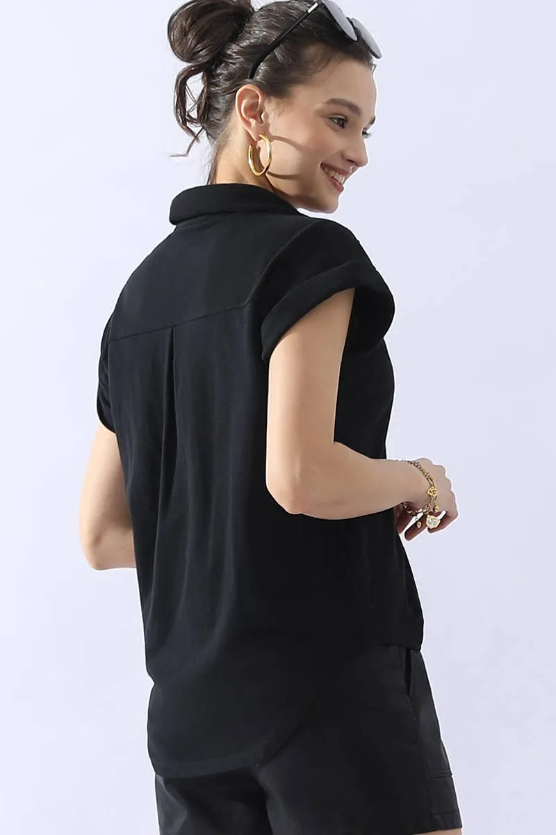 CWTTS698_JOHNNY COLLARS BUTTON CLOSER SHORT SLEEVE TOP: Orange / (L) 1