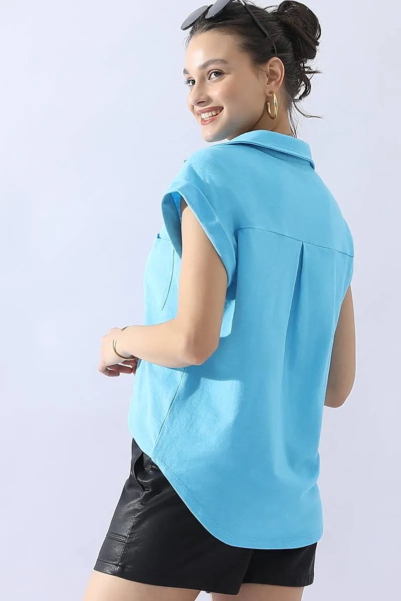 CWTTS698_JOHNNY COLLARS BUTTON CLOSER SHORT SLEEVE TOP: Orange / (L) 1