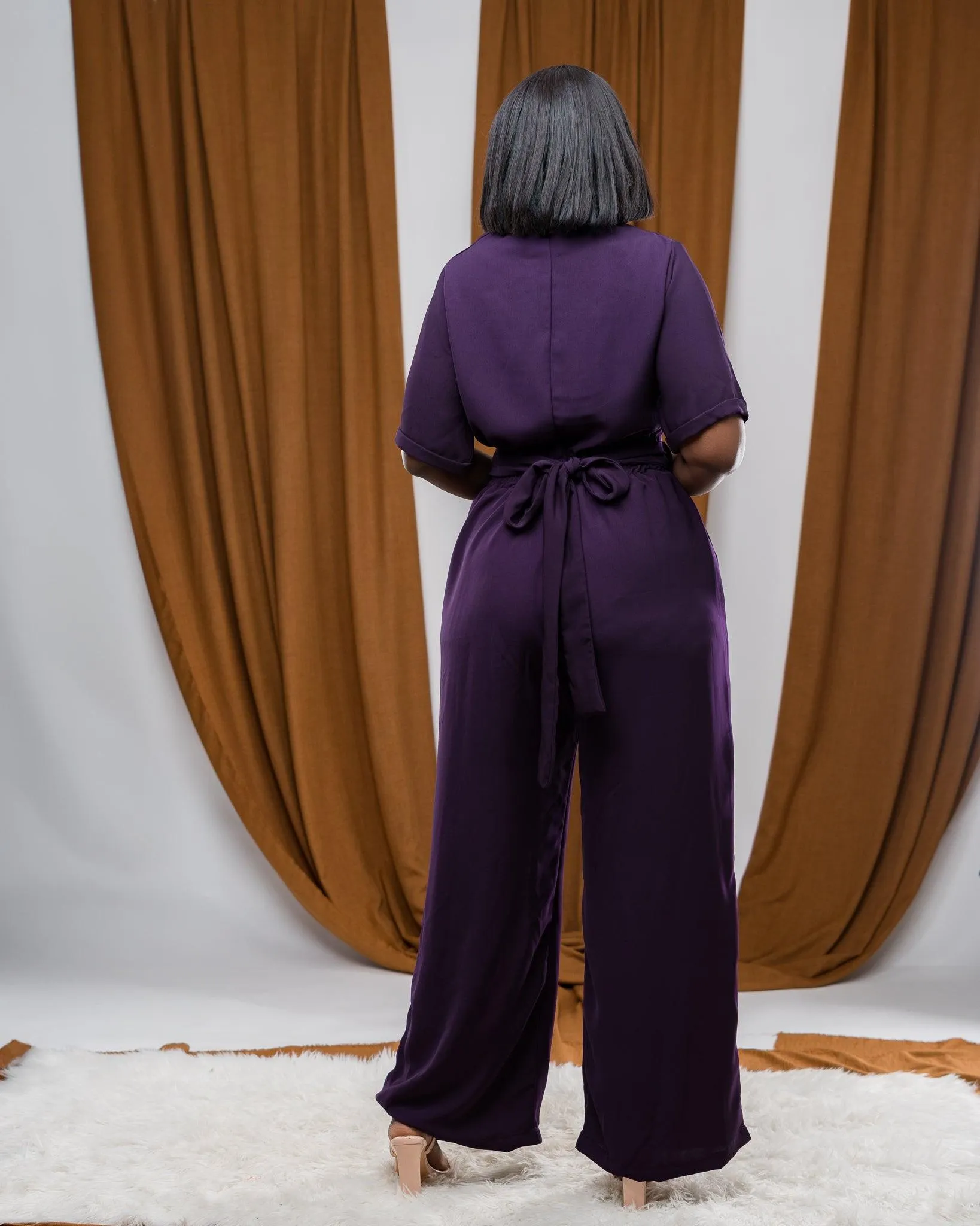Dainty Wrap Jumpsuit In EGGPLANT
