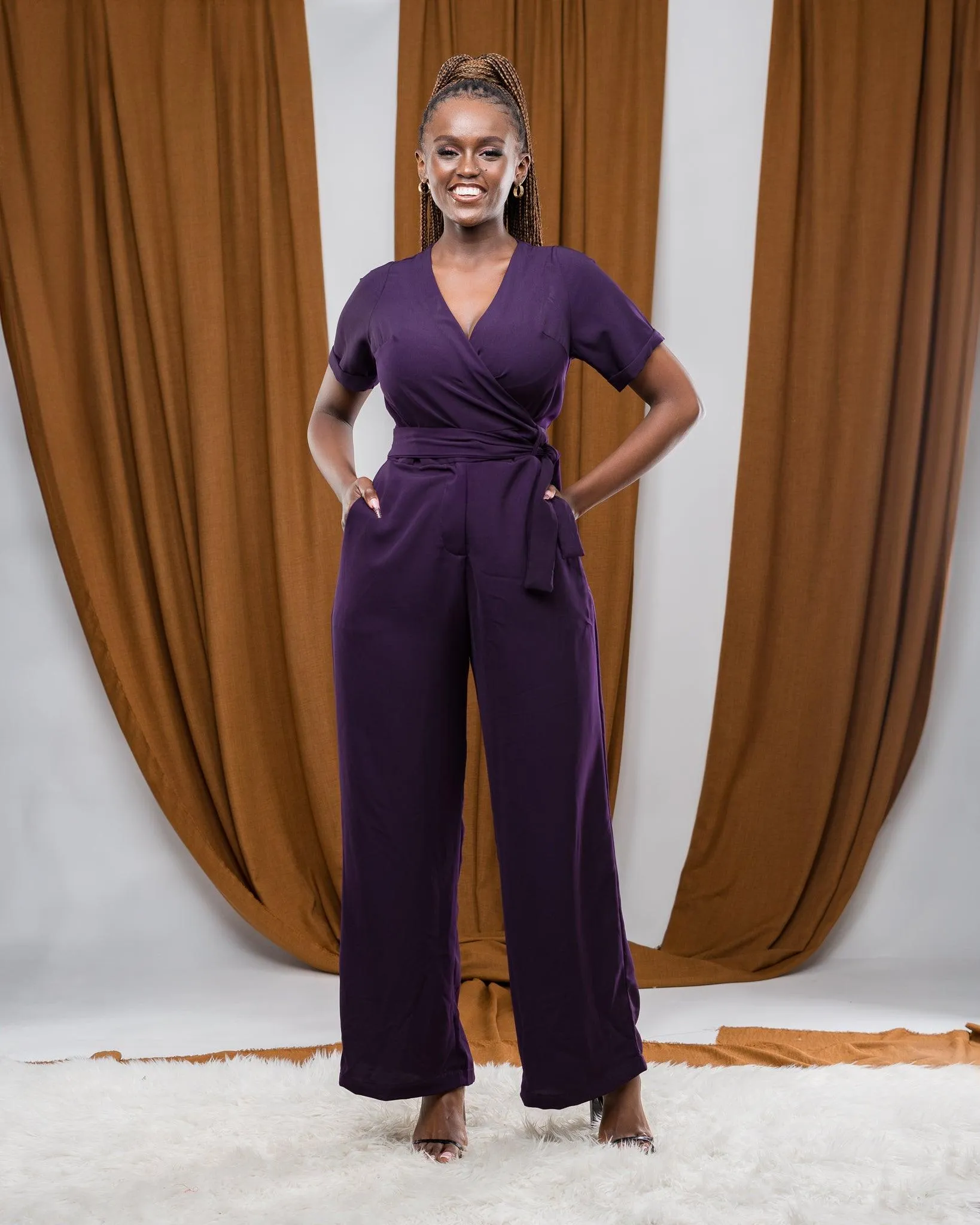 Dainty Wrap Jumpsuit In EGGPLANT