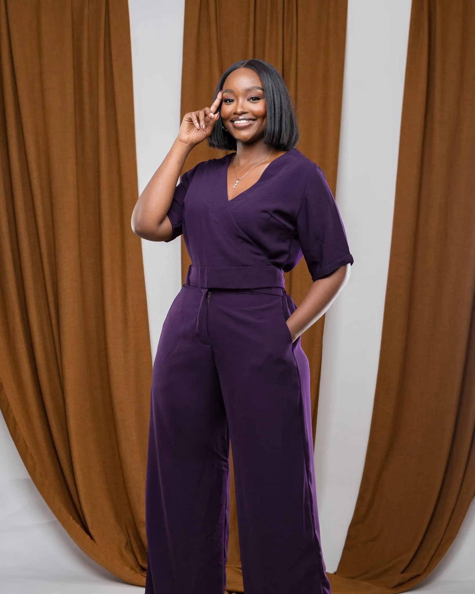 Dainty Wrap Jumpsuit In EGGPLANT