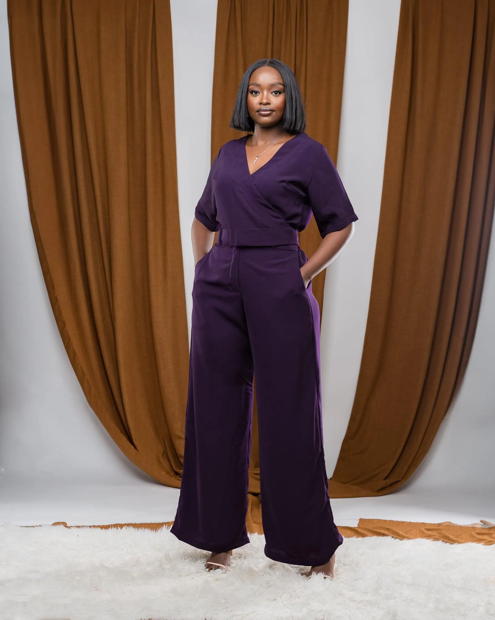 Dainty Wrap Jumpsuit In EGGPLANT