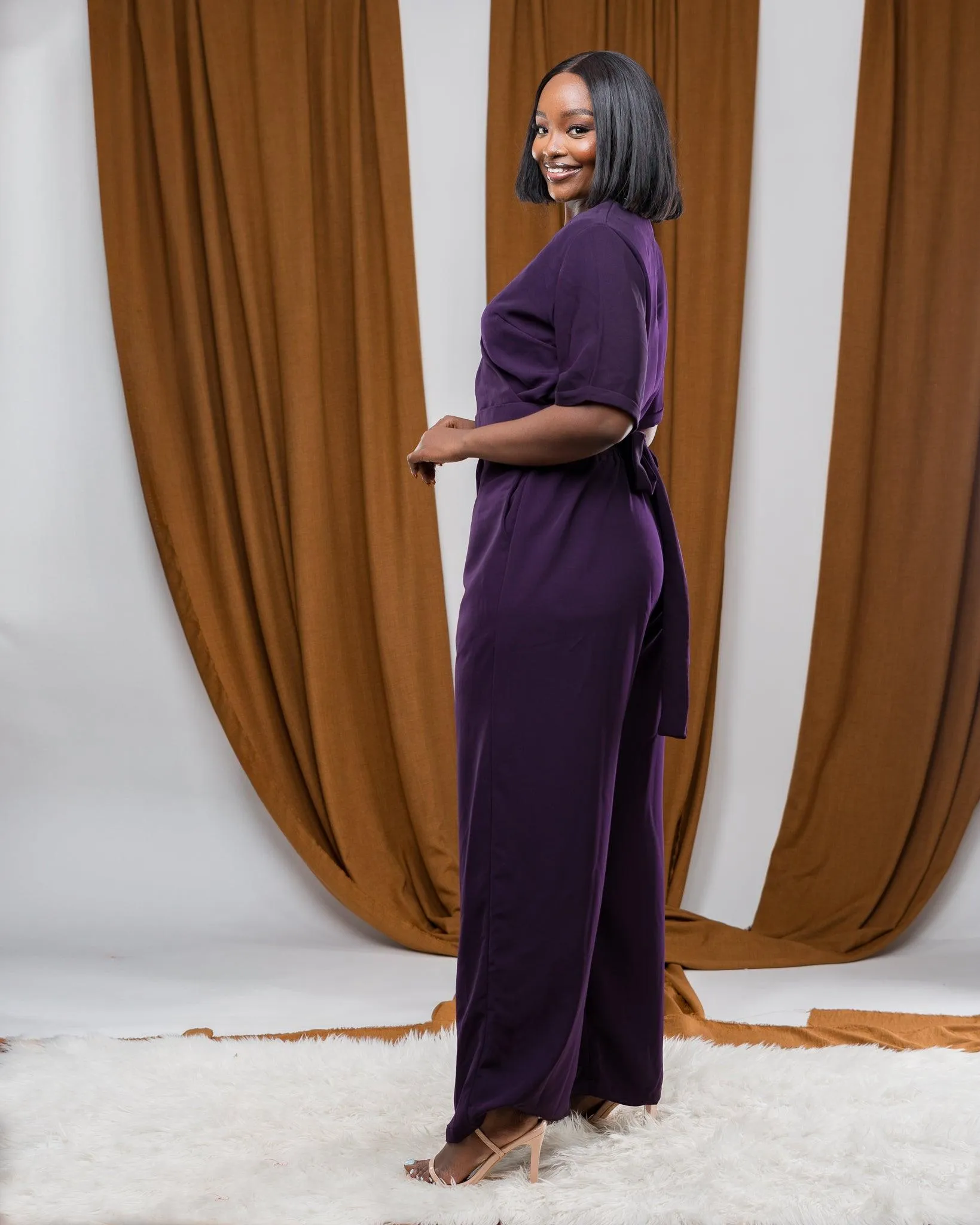 Dainty Wrap Jumpsuit In EGGPLANT