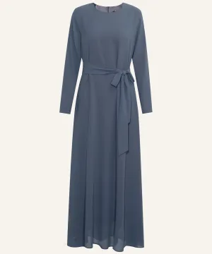 Dark Stone Chiffon Classic A-Line Long Sleeve Maxi Abaya Dress