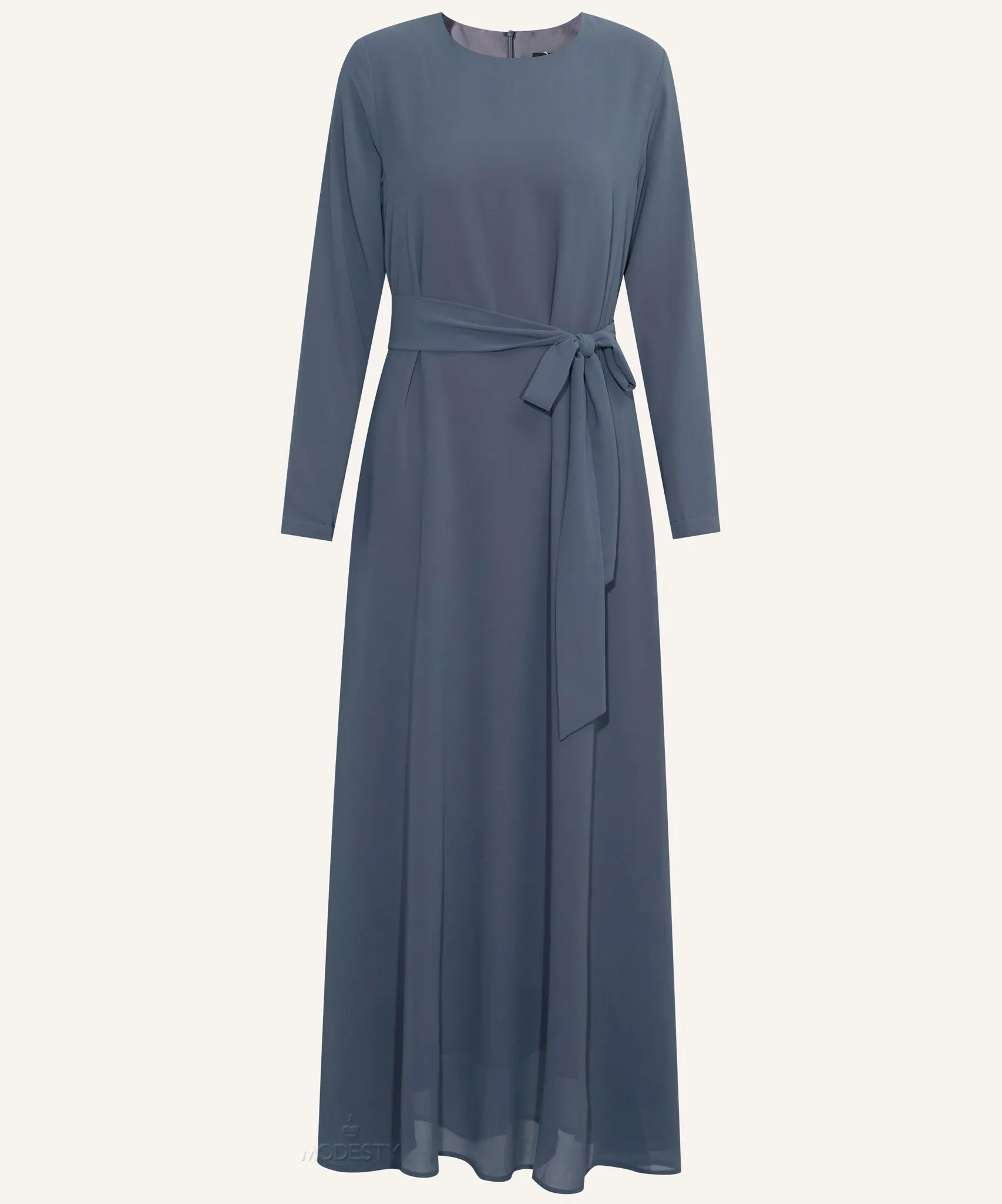 Dark Stone Chiffon Classic A-Line Long Sleeve Maxi Abaya Dress