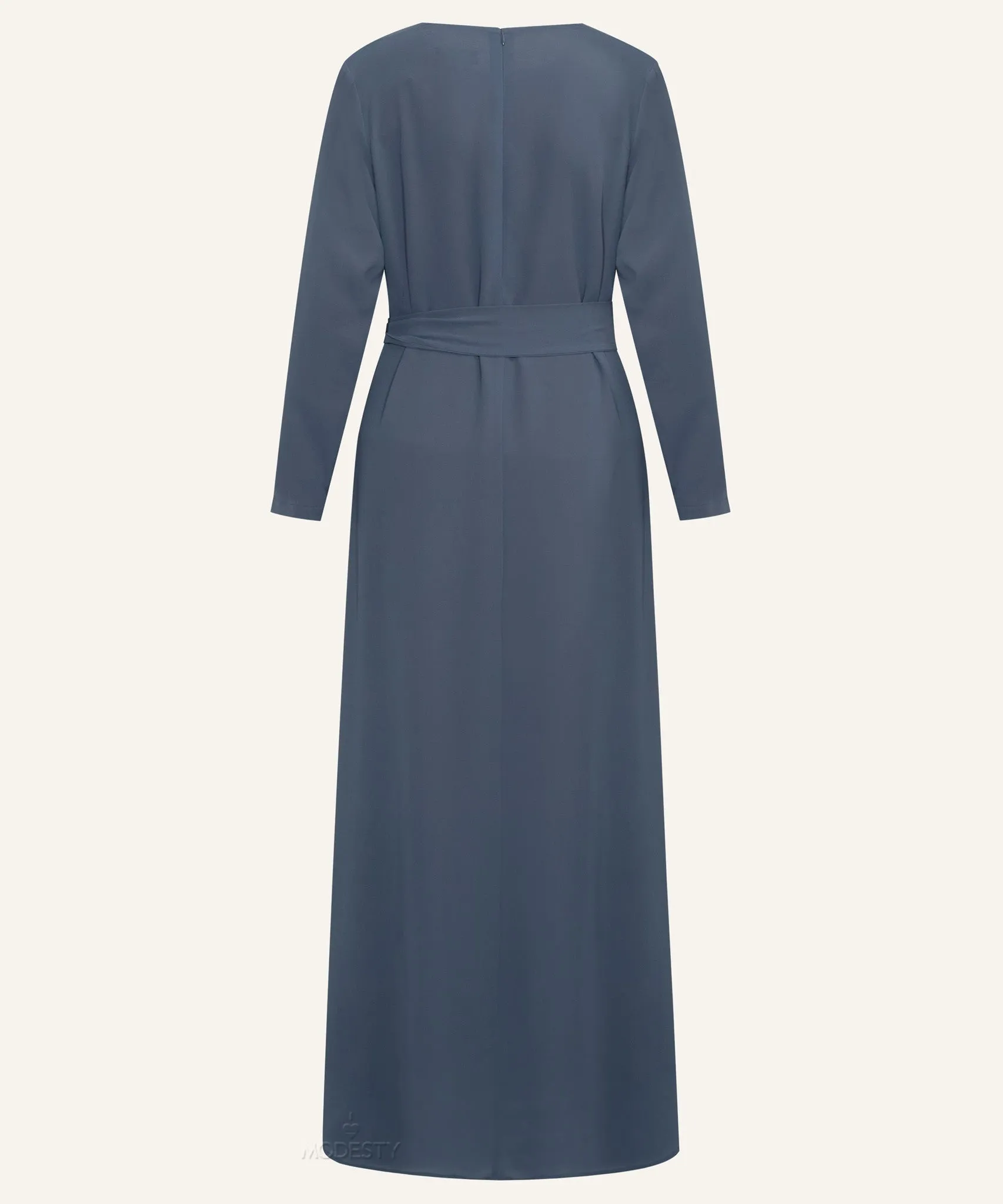 Dark Stone Chiffon Classic A-Line Long Sleeve Maxi Abaya Dress