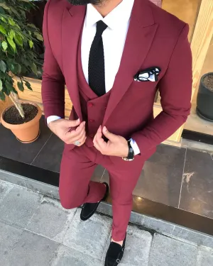 Davis Claret Red Slim-Fit Suit: The Perfect Choice for Every Occasion