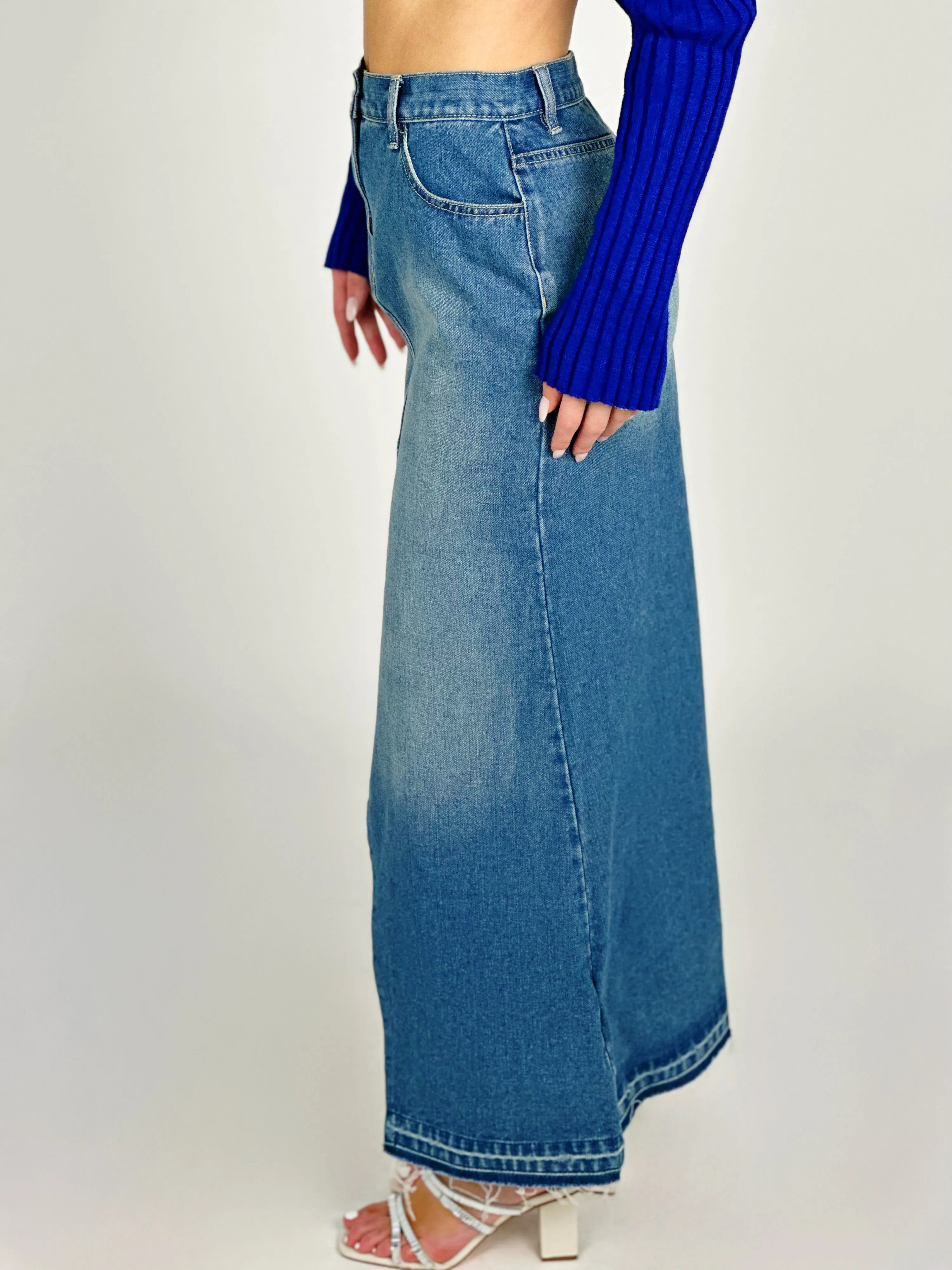 Denim High Waist Long Skirt
