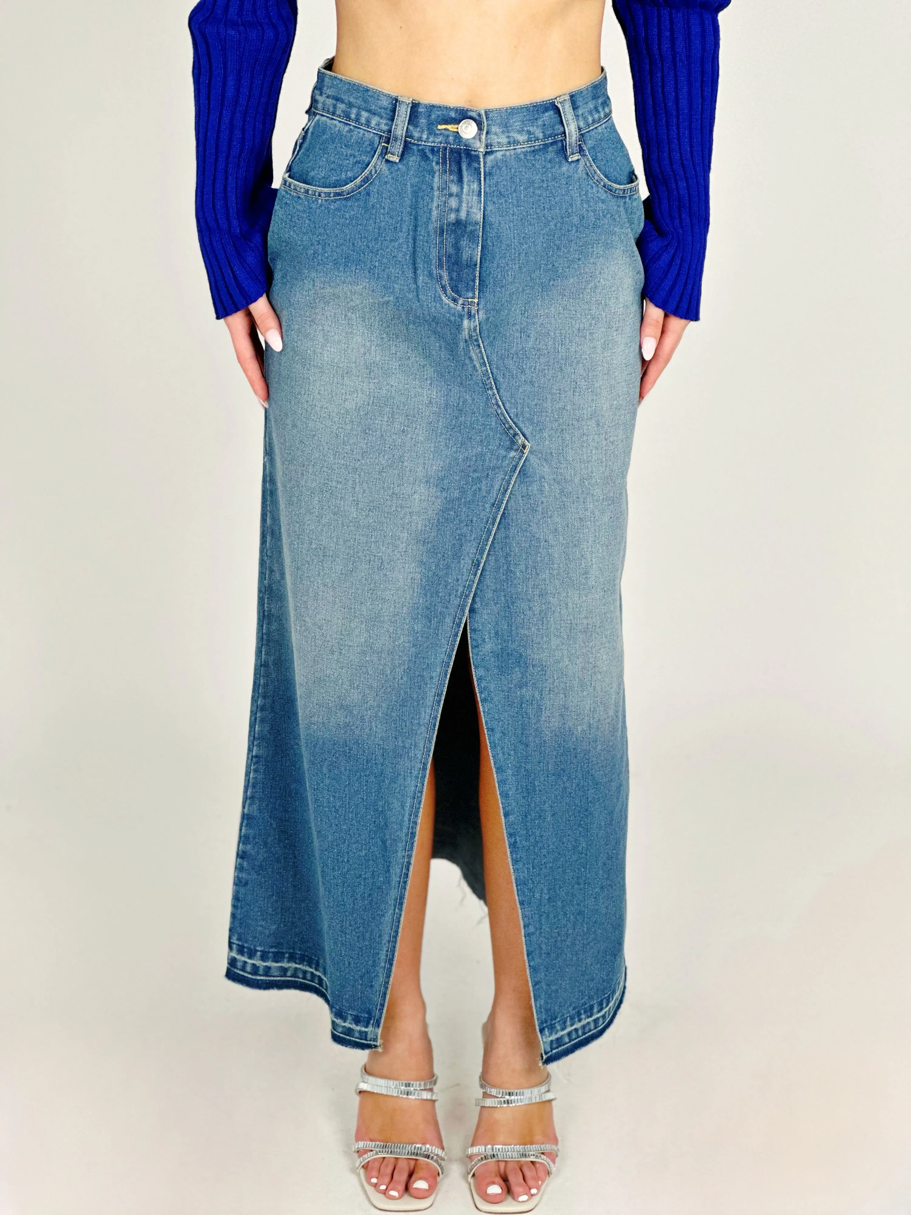 Denim High Waist Long Skirt