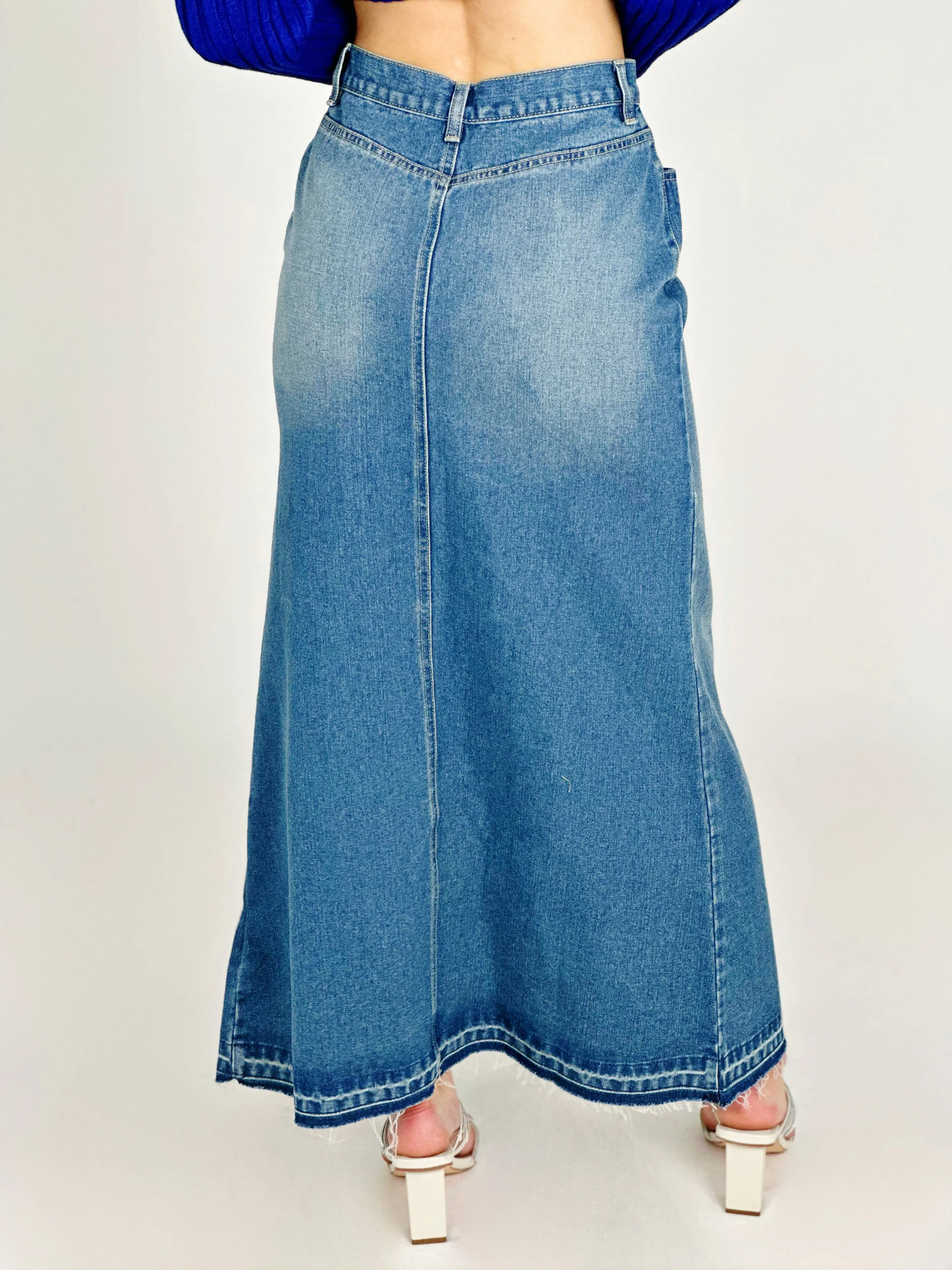 Denim High Waist Long Skirt