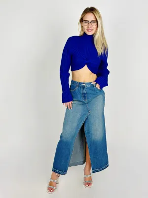 Denim High Waist Long Skirt