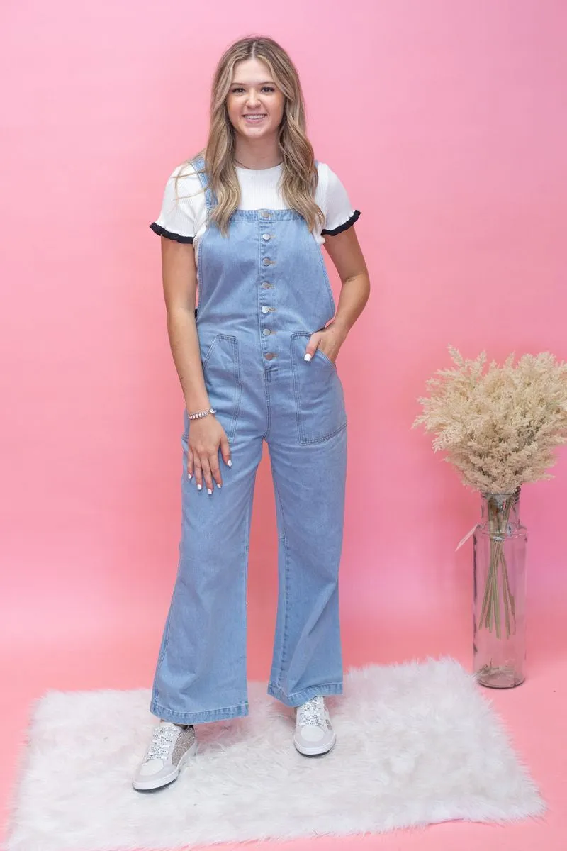 Denim Wide Leg Overalls