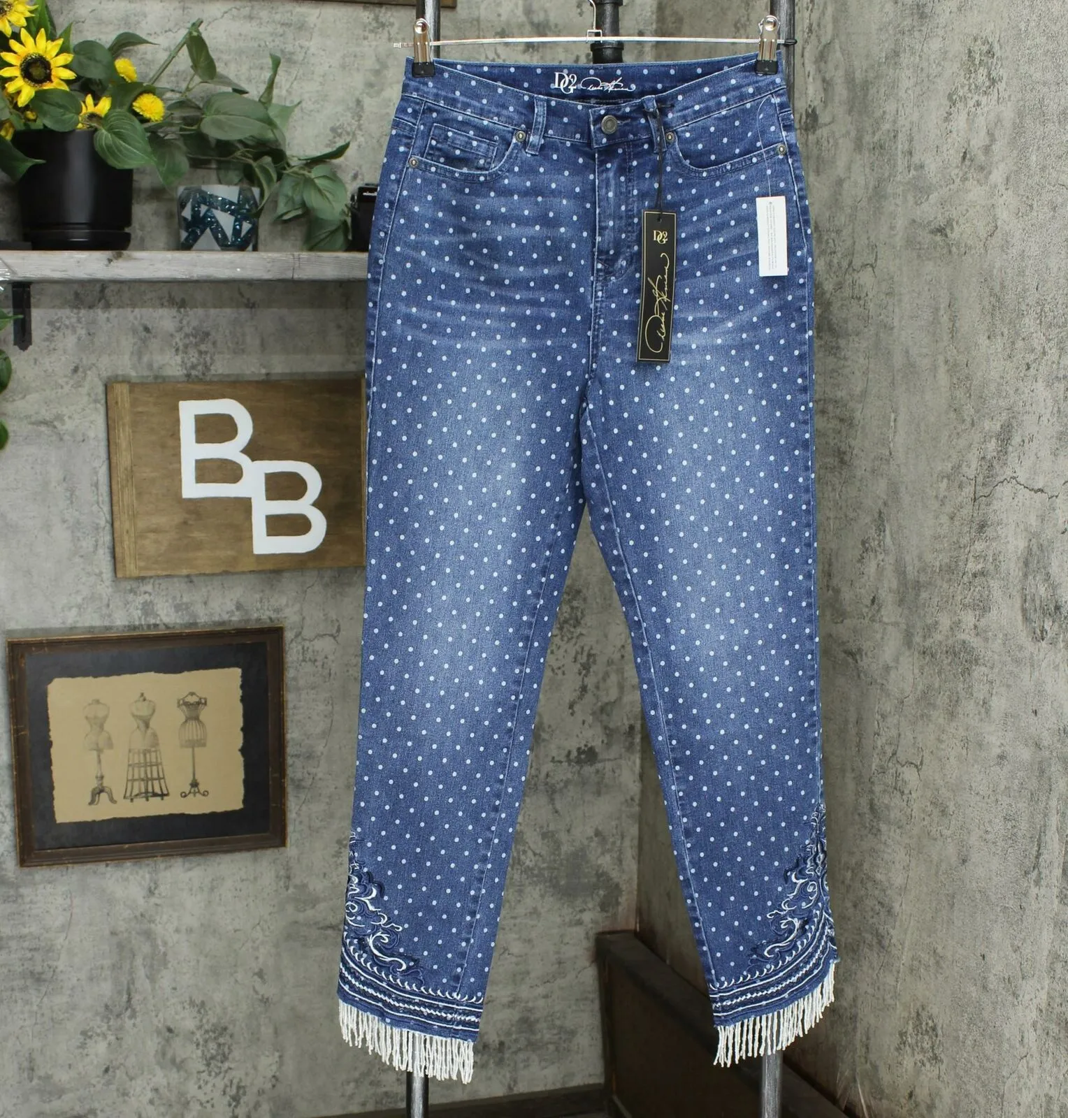 DG2 by Diane Gilman Women's Tall Stretch Embroidered Jeans With Bead Hem