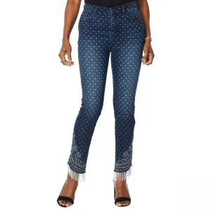 DG2 by Diane Gilman Women's Tall Stretch Embroidered Jeans With Bead Hem