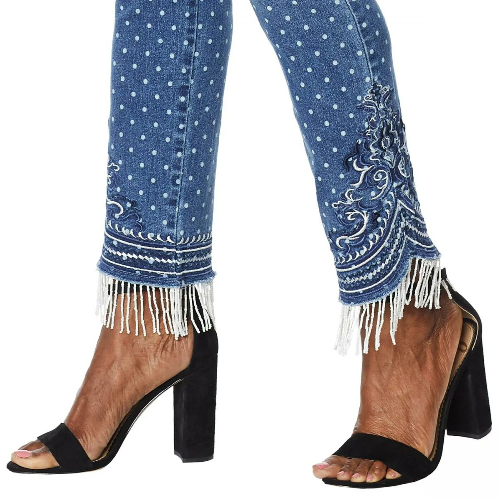DG2 by Diane Gilman Women's Tall Stretch Embroidered Jeans With Bead Hem