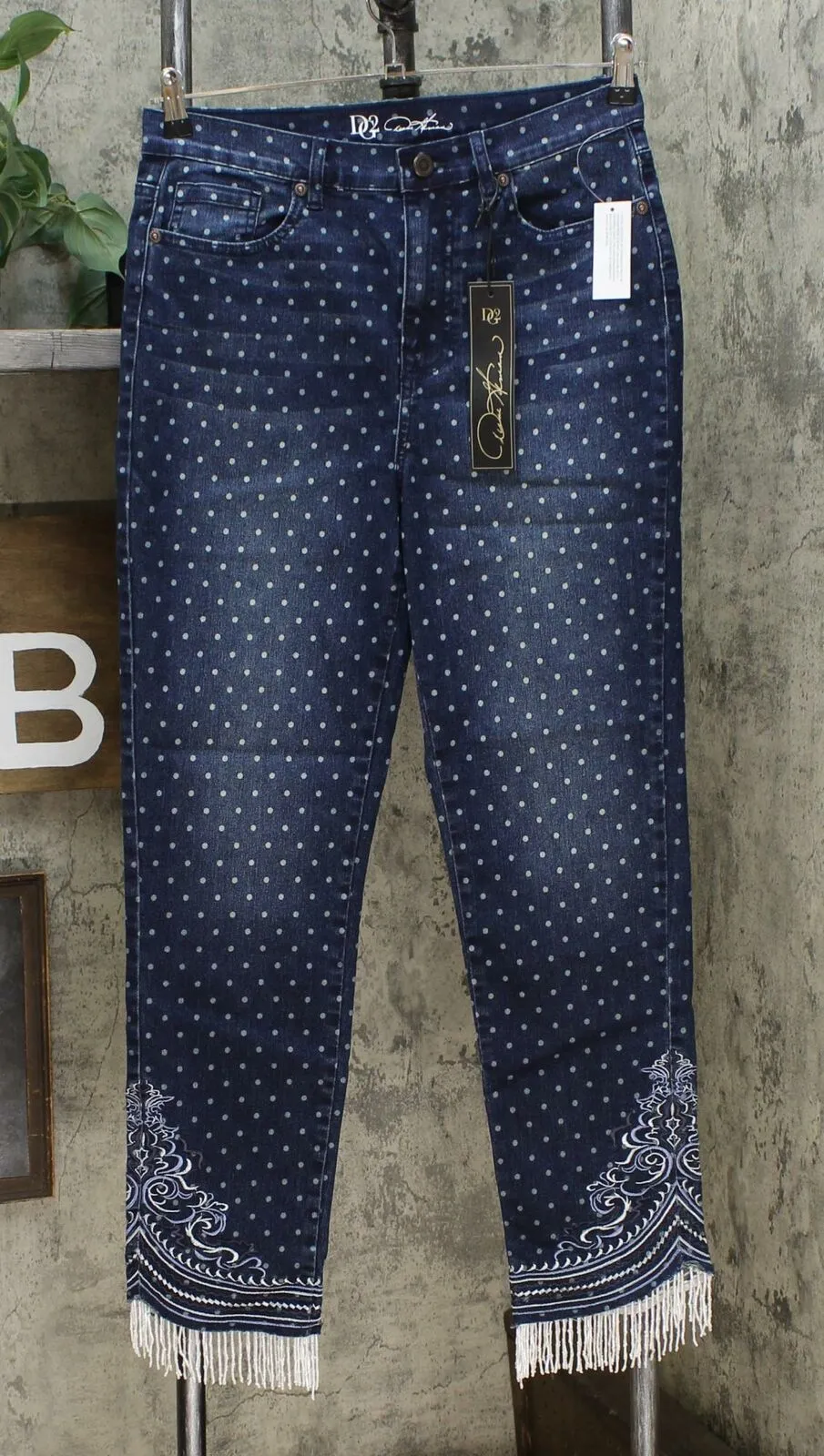 DG2 by Diane Gilman Women's Tall Stretch Embroidered Jeans With Bead Hem