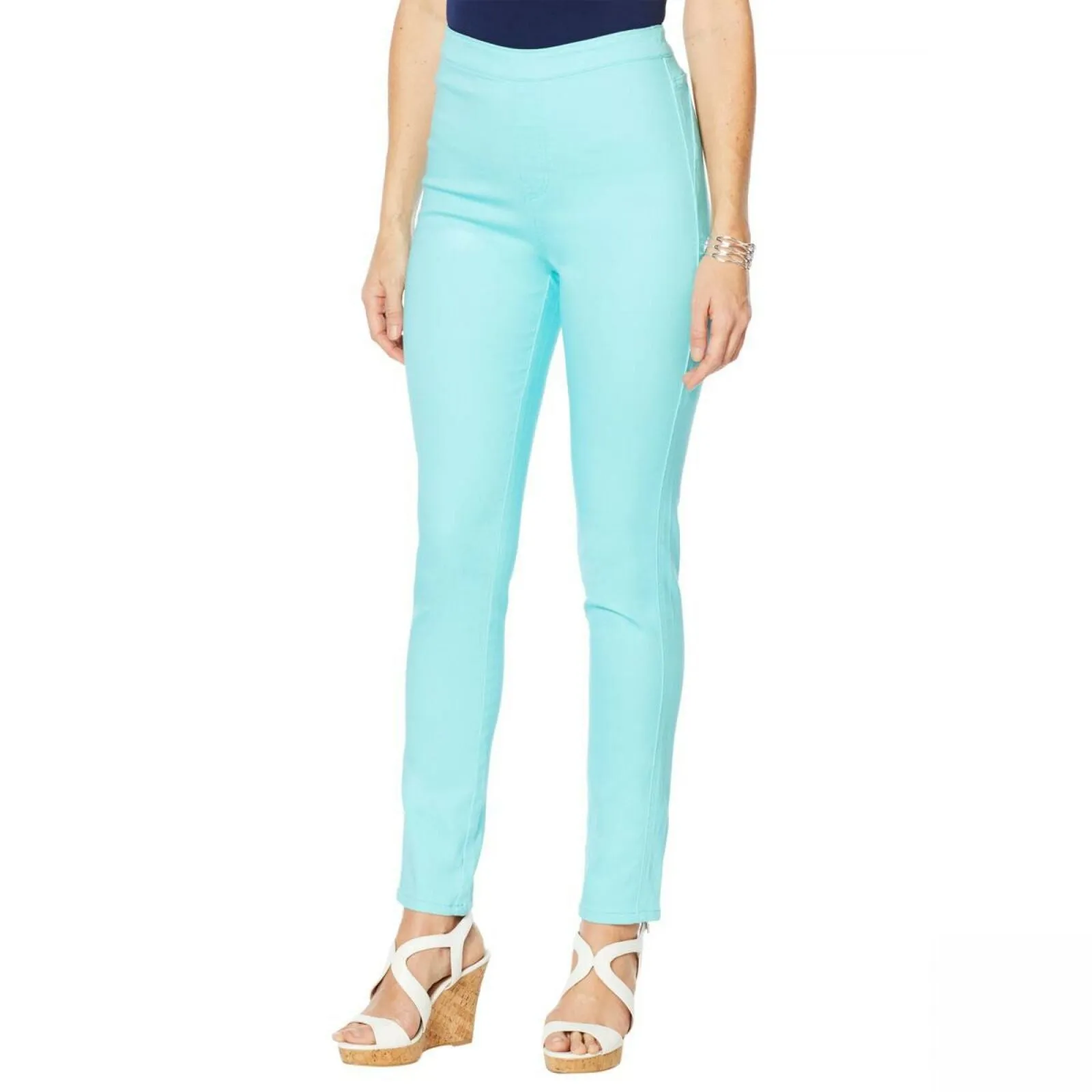 DG2 by Diane Gilman Women's Up-Lifter Pull On Skinny Jeans Aqua Petite Medium