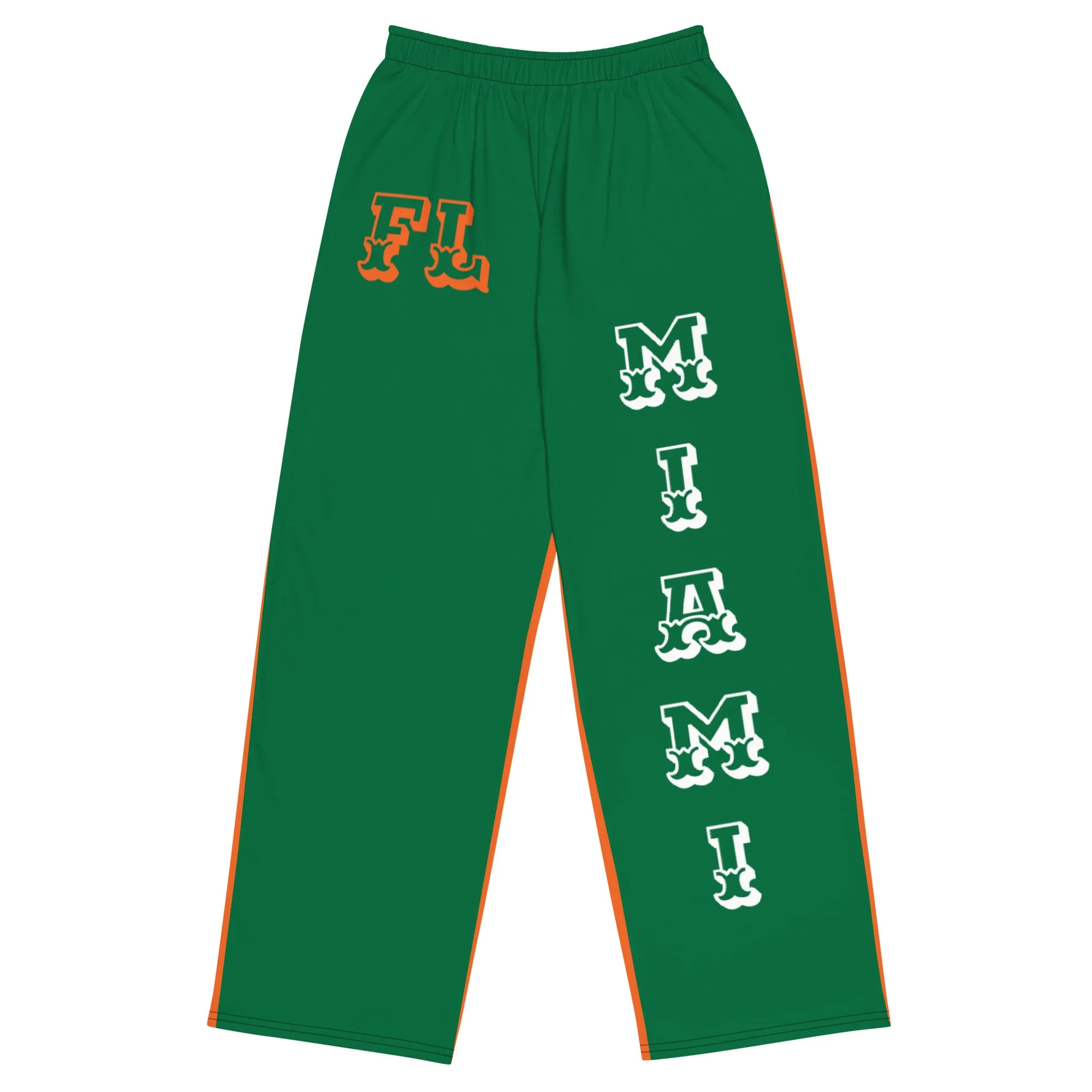 DJD FL- "It's A Miami Thang" Unisex 2 Tone Wide-Leg Pants Green/White/Orange