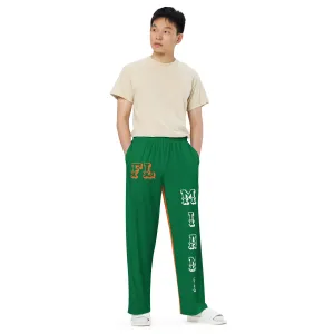 DJD FL- "It's A Miami Thang" Unisex 2 Tone Wide-Leg Pants Green/White/Orange
