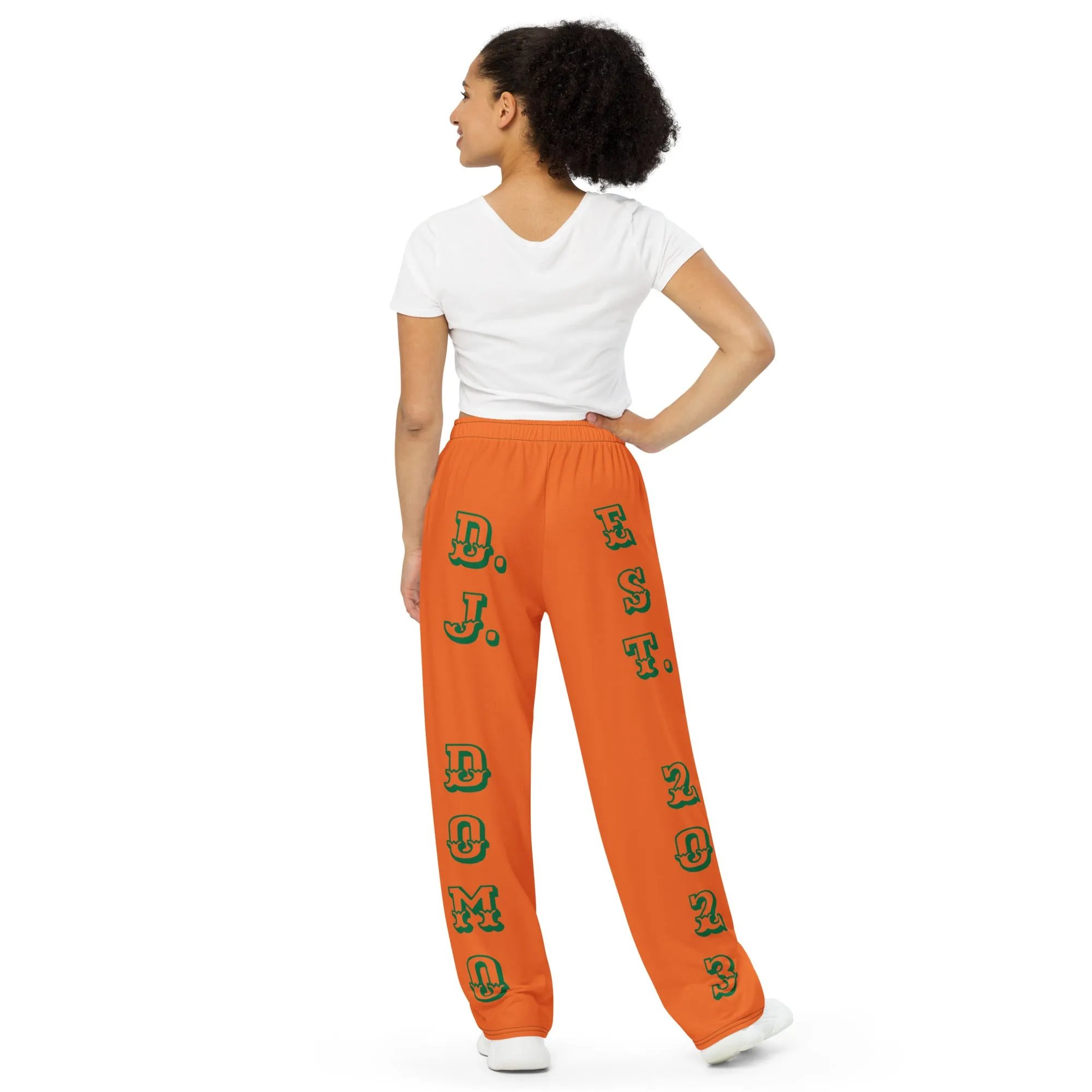 DJD FL- "It's A Miami Thang" Unisex 2 Tone Wide-Leg Pants Green/White/Orange
