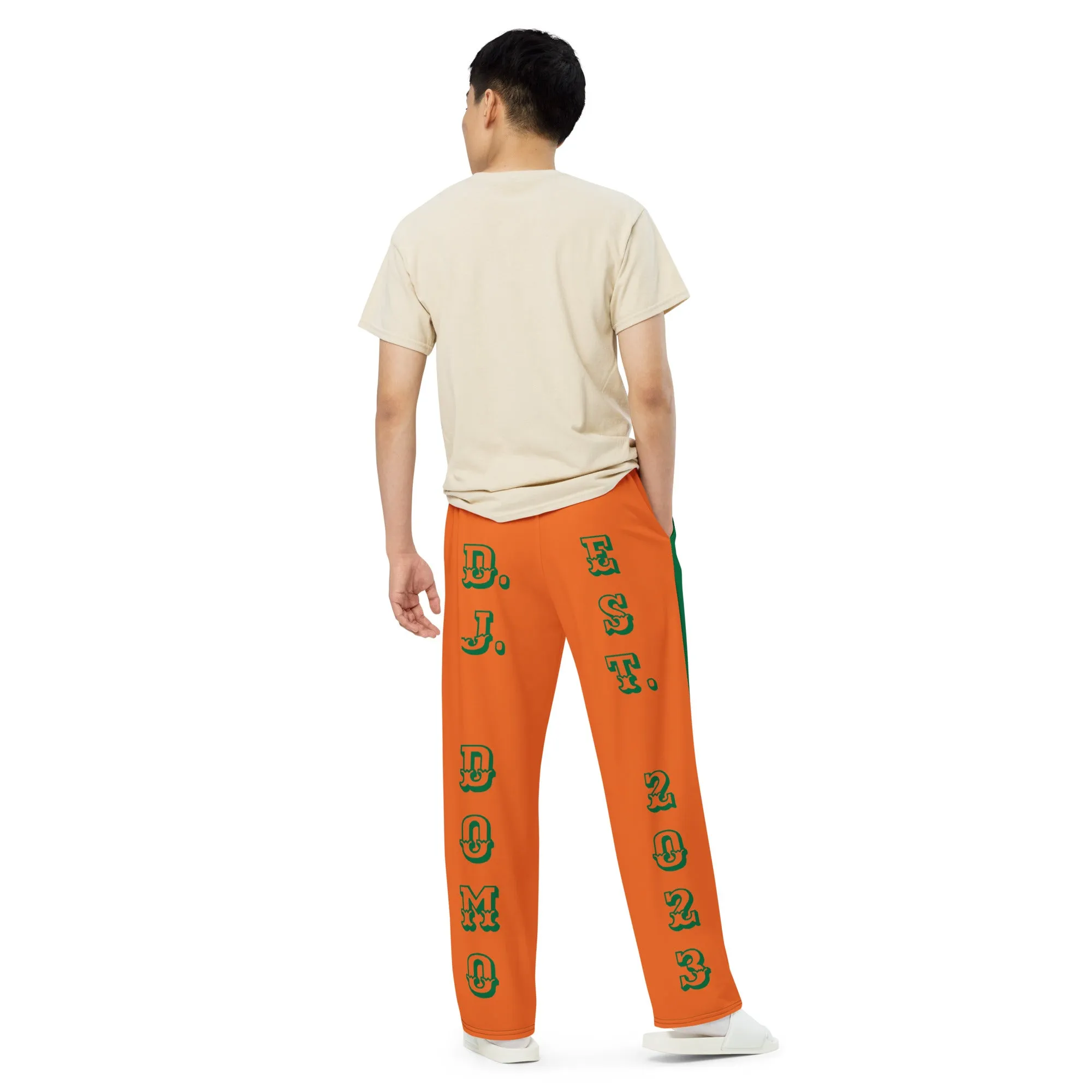 DJD FL- "It's A Miami Thang" Unisex 2 Tone Wide-Leg Pants Green/White/Orange