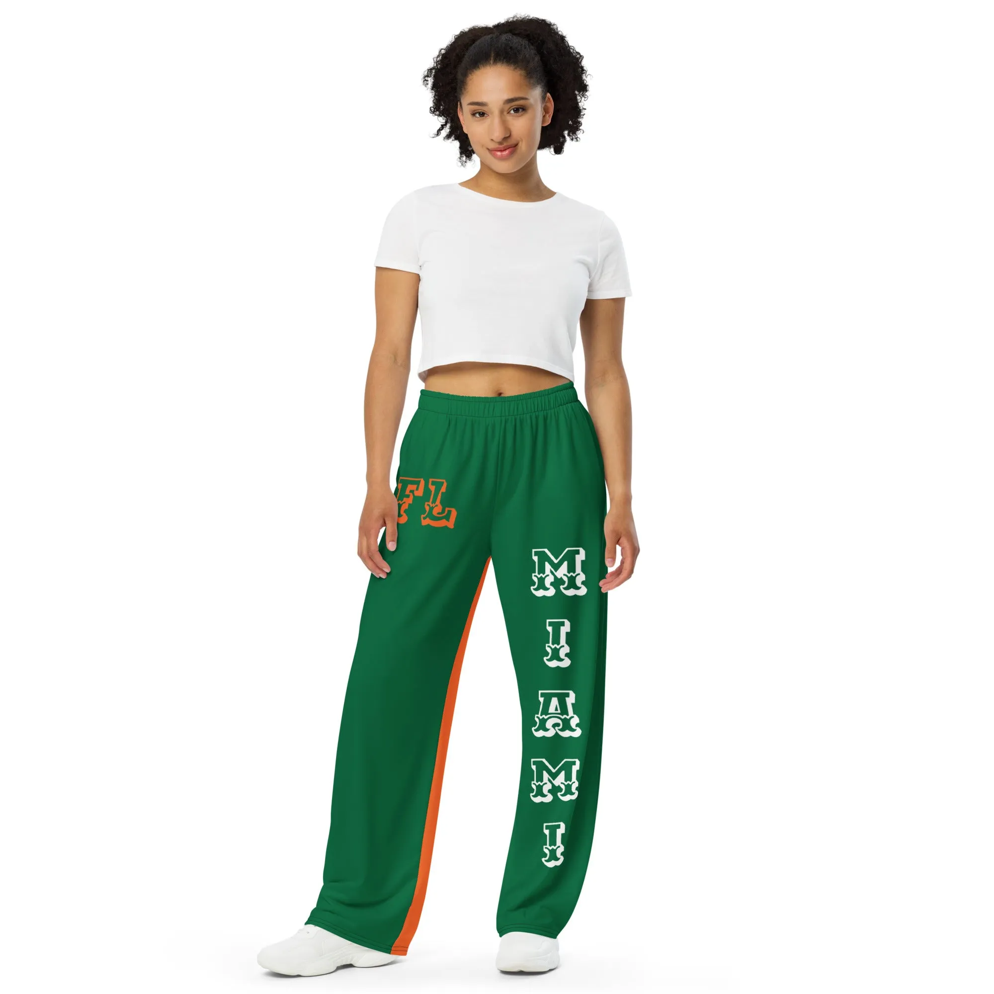DJD FL- "It's A Miami Thang" Unisex 2 Tone Wide-Leg Pants Green/White/Orange