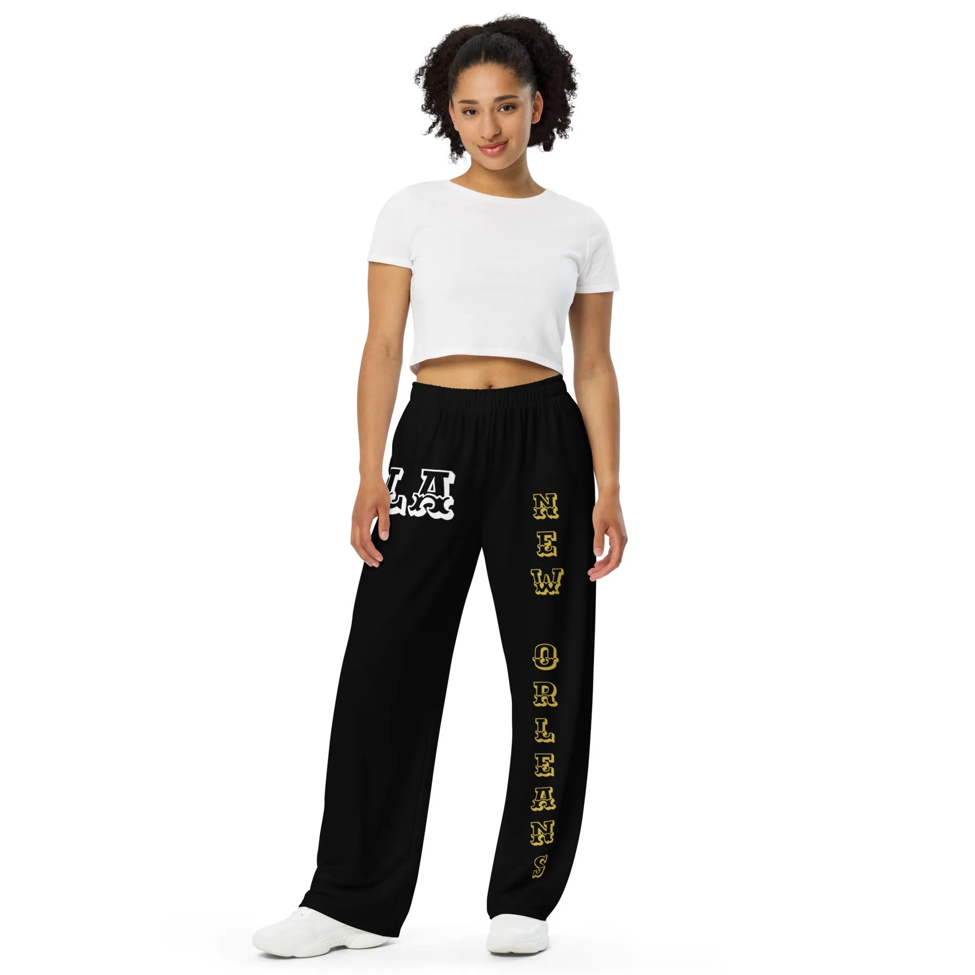 DJD LA- "It's A New Orleans Thang" Unisex Wide-Leg Pants Black/Gold/White
