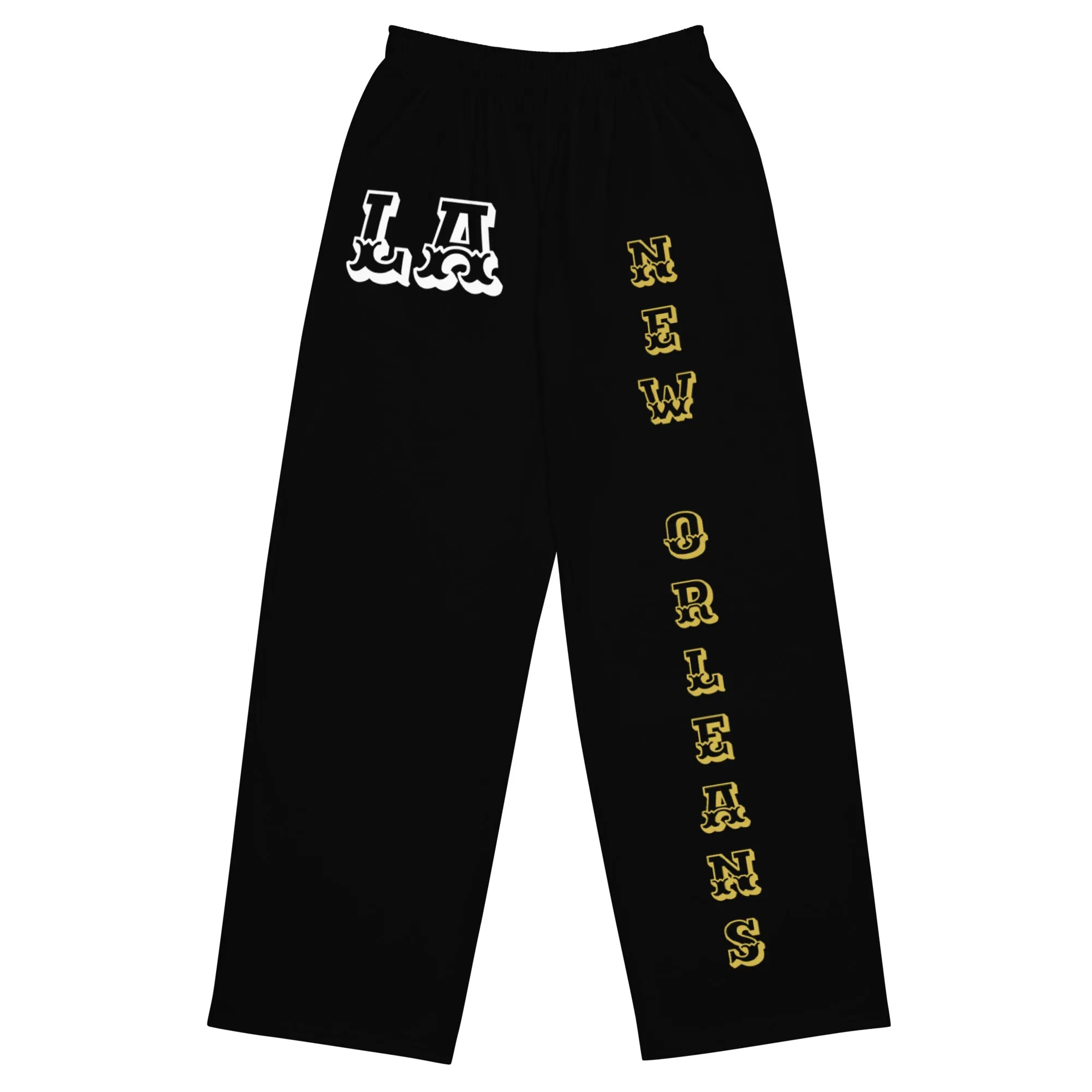 DJD LA- "It's A New Orleans Thang" Unisex Wide-Leg Pants Black/Gold/White