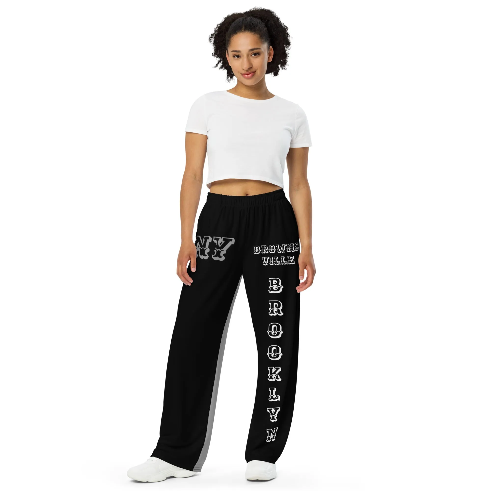 DJD NY- "It's A Brooklyn (Brownsville) Thang" Unisex 2 Tone Wide-Leg Pants Black/White/Gray