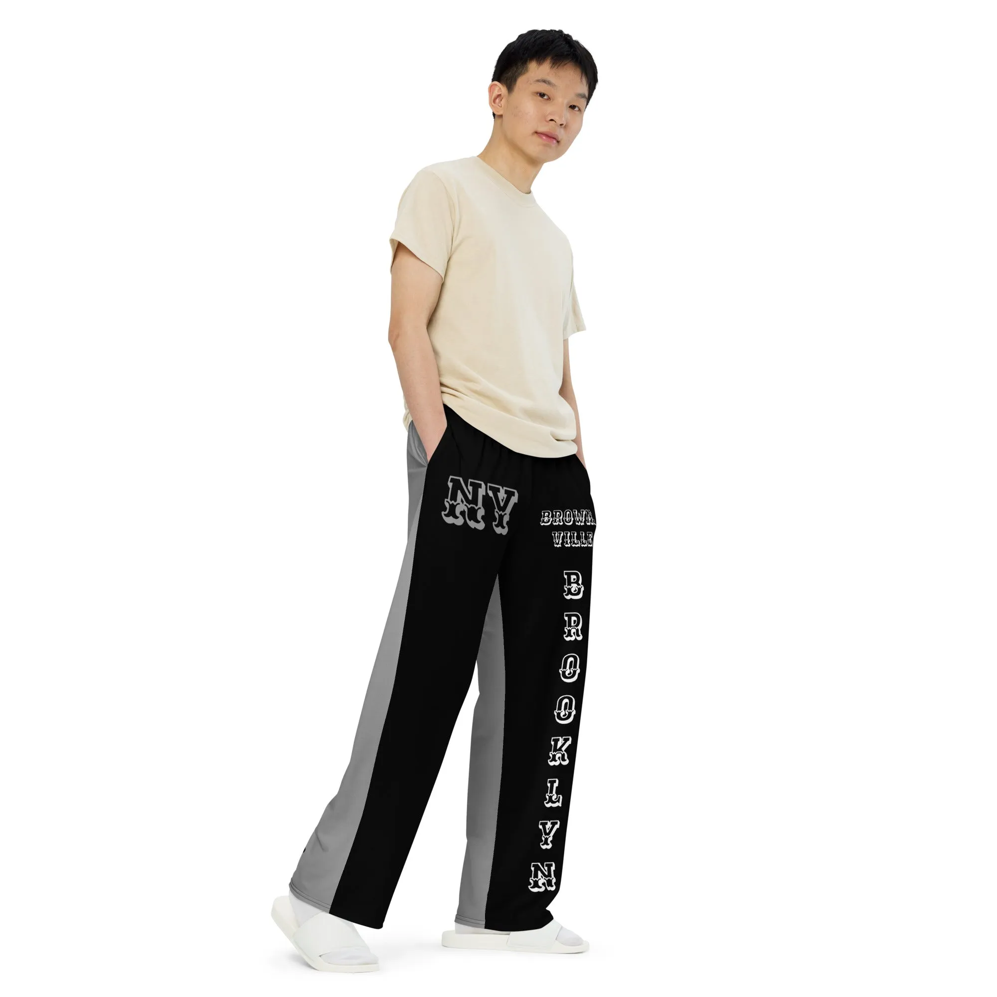 DJD NY- "It's A Brooklyn (Brownsville) Thang" Unisex 2 Tone Wide-Leg Pants Black/White/Gray