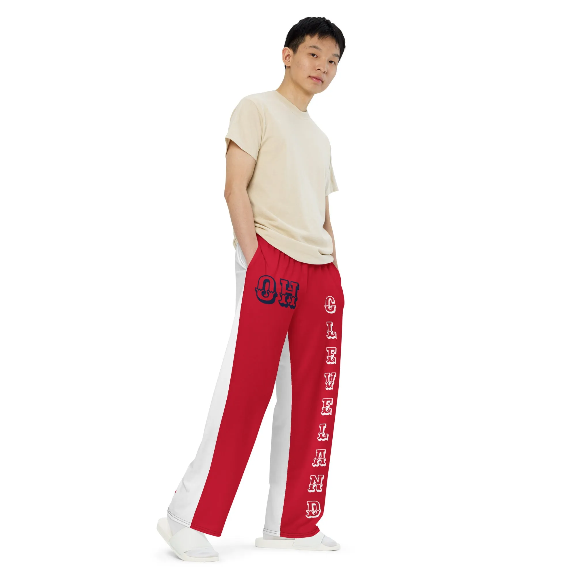 DJD OH- "It's A Cleveland Thang" Unisex 2 Tone Wide-Leg Pants Red/White/Navy
