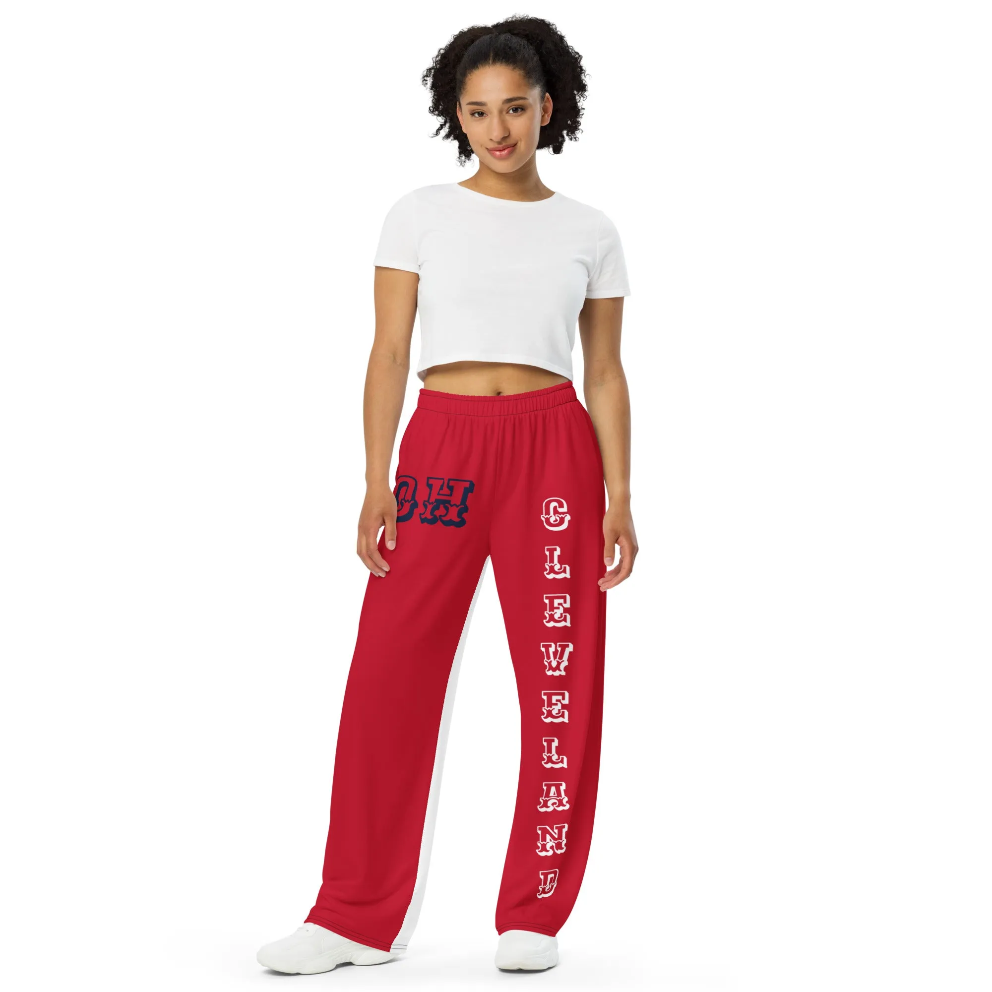 DJD OH- "It's A Cleveland Thang" Unisex 2 Tone Wide-Leg Pants Red/White/Navy